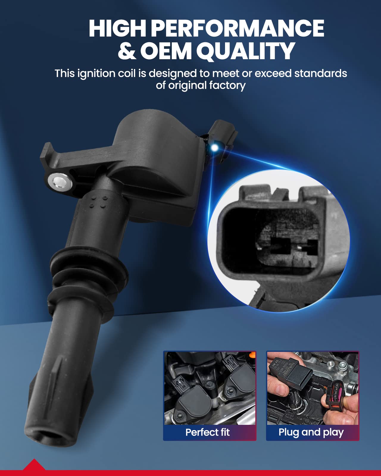 KAX FD508 Ignition Coil 8-Pack - Compatible with Ford F-150, Lincoln Navigator, Expedition, Explorer, Mustang & More (4.6L 5.4L 6.8L V8) - Replacement for DG511 C1541 FD508 - Perfect for Engine Tune-Ups & Performance Upgrades