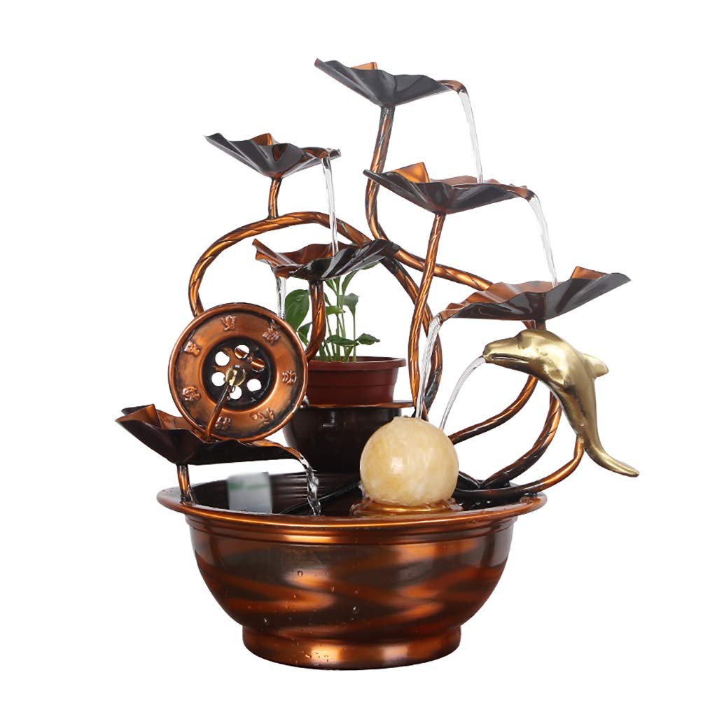 Vintage Brass Tabletop Water Fountain - 3-Tier Cascading Metal Fountain for Home Decor, Office Relaxation & Meditation | Indoor Zen Garden, Living Room Centerpiece, Gift Idea