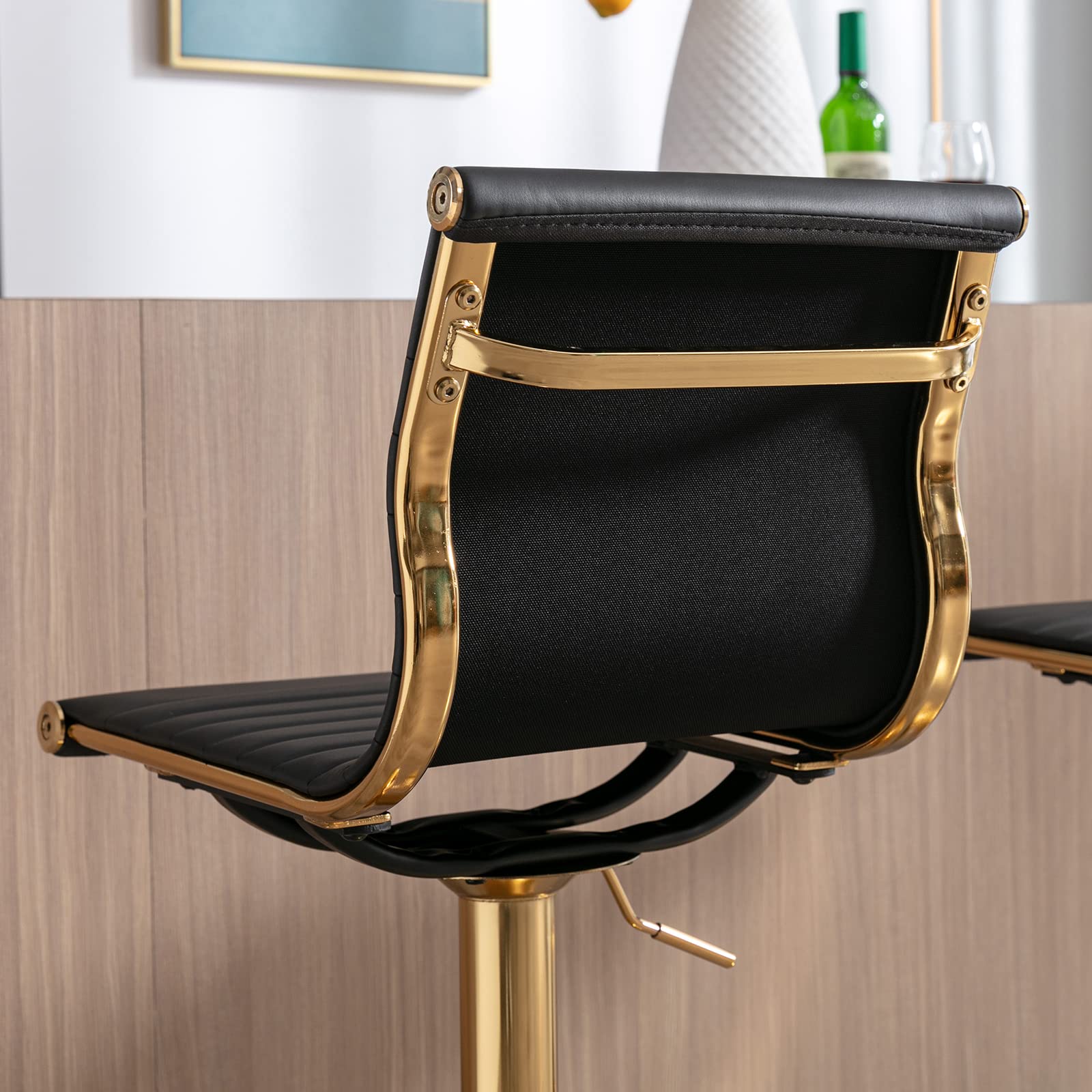 2 Pack Adjustable Metal Bar Stools - Modern Black PU Leather Counter Height Stools with Golden Base for Kitchen Island, Bar & Dining Room | Perfect for Home, Restaurant & Cafe Use