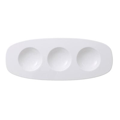 Villeroy & Boch Affinity 11.75 x 4.75 Inch White Oval Serving Plate with Compartments - Set of 6 - Perfect for Buffet, Dinner Parties, and Elegant Table Settings