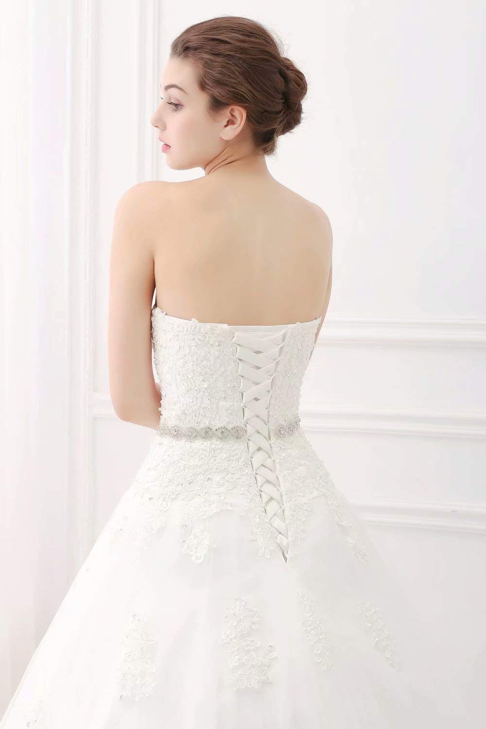 Sweetheart Strapless A-Line Lace Applique Ivory Wedding Dress for Bride - Perfect for Beach, Church, and Formal Ceremonies