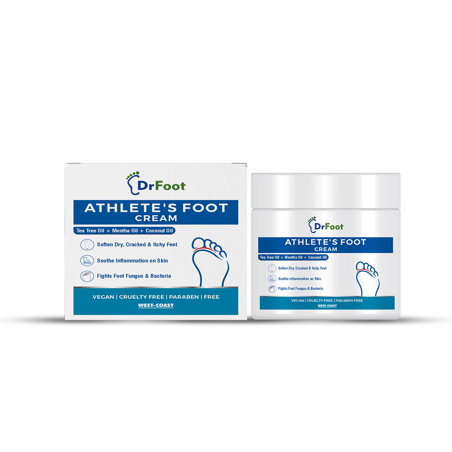 Dr Foot Athlete's Foot Cream - Soothing & Moisturizing Treatment for Dry, Cracked Feet with Tea Tree Oil, Menthol & Coconut Oil (100g) | Effective Foot Care for Athletes, Gym Goers & Daily Use