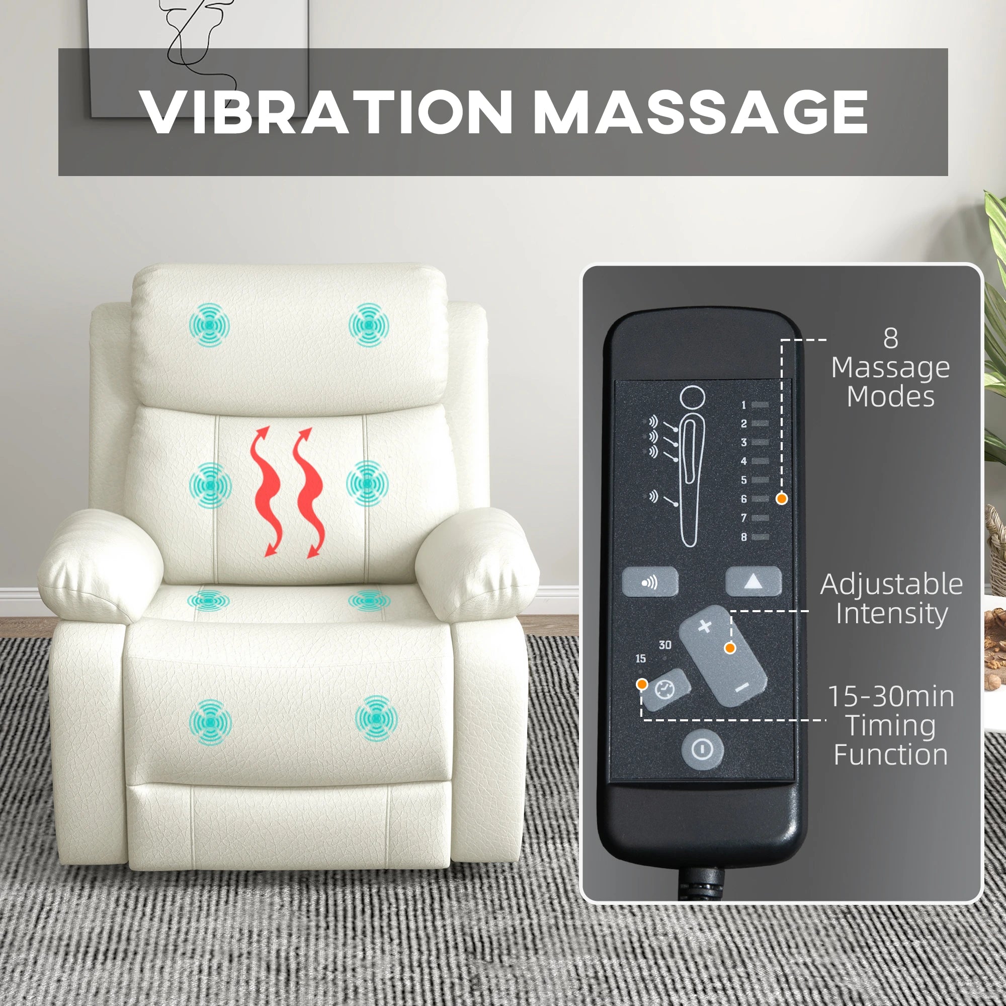 Premium Faux Leather Vibration Massage Reclining Swivel Chair - 3 Color Options for Home, Office & Gaming Relaxation
