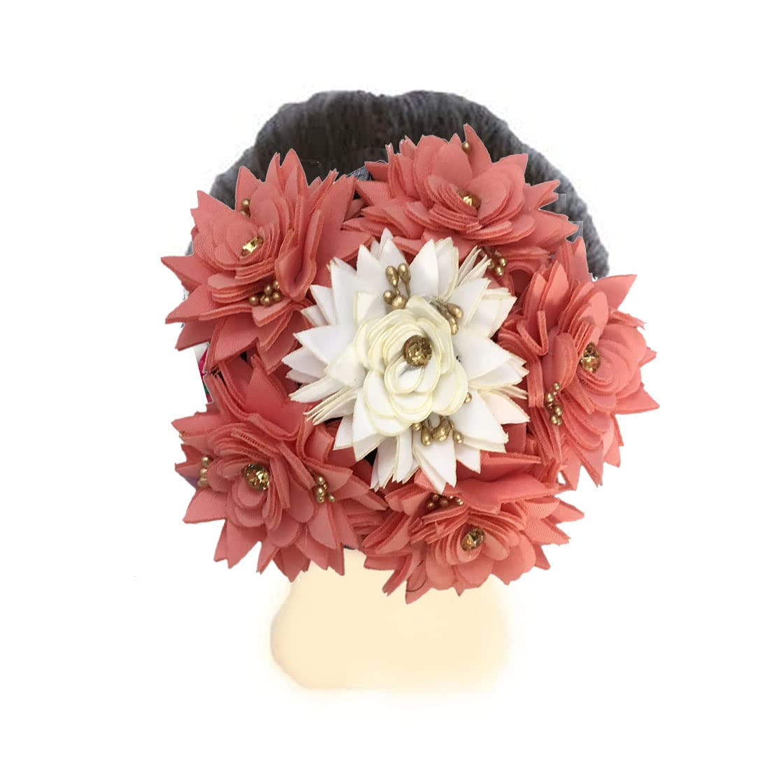 Arooman™ Bridal Flower Gajra Bun Hair Accessory for Women - Elegant Wedding Hair Jewelry (Pack of 1) - Perfect for Indian Weddings, Bridal Parties & Cultural Events