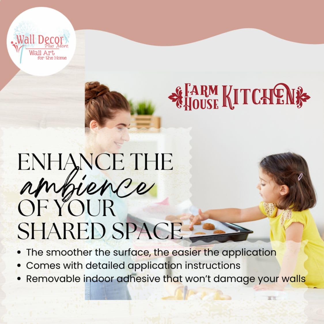 Farmhouse Kitchen Wall Decals - Inspirational Vinyl Wall Art for Kitchen & Dining Room Decor - Matte Finish Quote Decals (36”x7