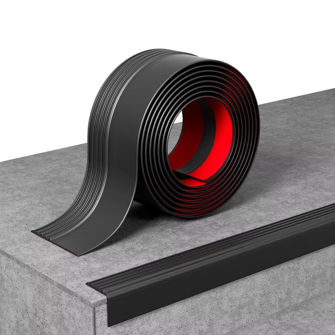Non-Slip Stair Nosing Edge Protector - Peel & Stick Vinyl Floor Tile & Wood Plank Trim - Anti-Skid Safety for Stair Steps (Ideal for Home, Office & Commercial Use)