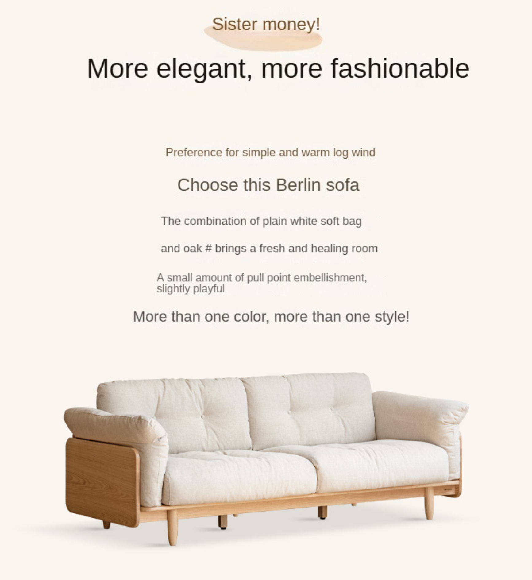 Premium Oak Solid Wood Genuine Leather Fabric Sofa - Modern Living Room Furniture for Home & Office - Comfortable Seating for Relaxation & Entertainment