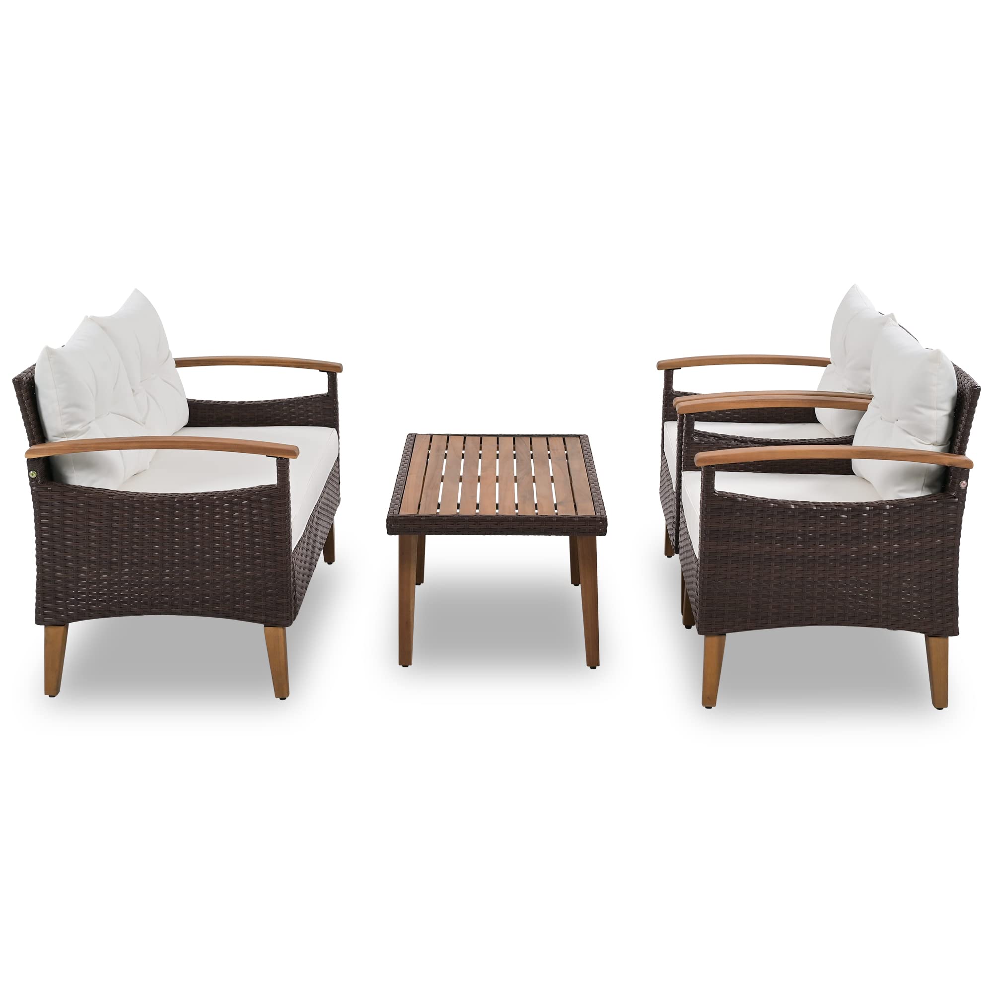 4-Piece Rattan Patio Conversation Set with Cushions & Coffee Table - Outdoor Furniture for Backyard, Porch, Poolside (Beige) | Perfect for Relaxing, Entertaining & Lounging in Your Garden or Terrace