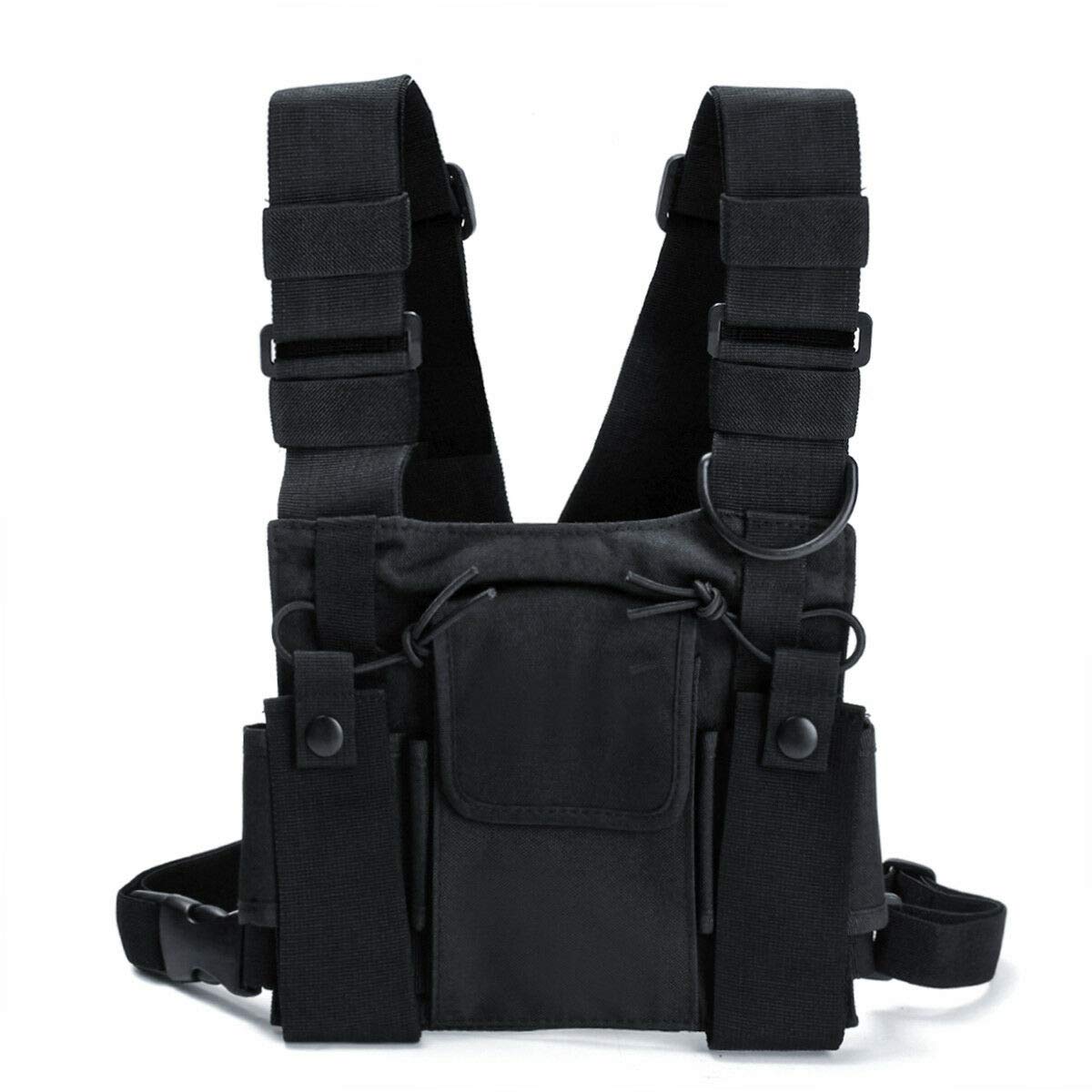 MASO Universal Chest Pack Bag Harness - 3-Pocket Nylon Backpack for Walkie Talkie, Radio & Essentials - Perfect for Hiking, Camping, Outdoor Adventures & Work Use