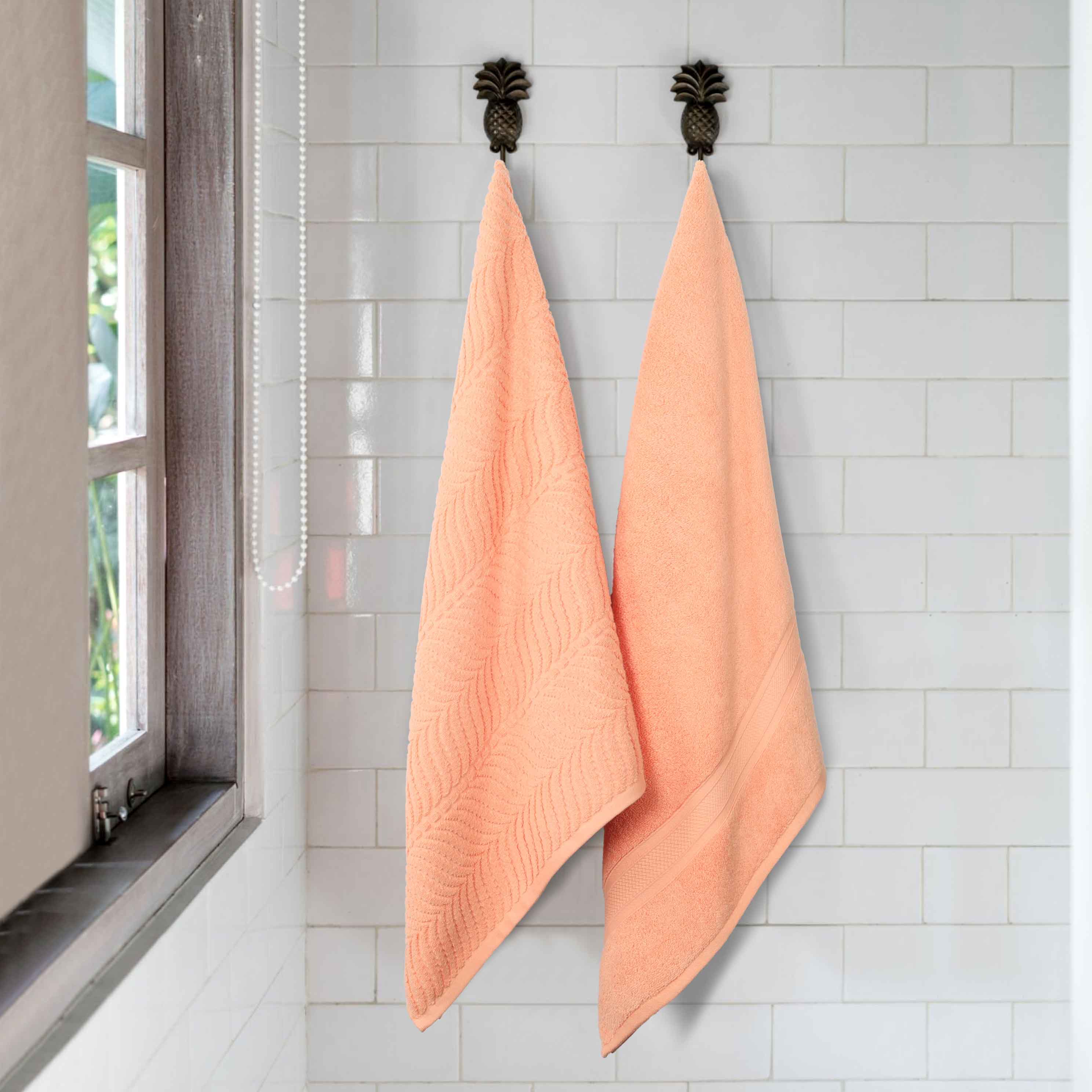 Premium Zero Twist Cotton Bath Towel Set of 2 - Ultra Soft Solid & Jacquard Chevron Design for Luxury Bathroom & Spa Experience