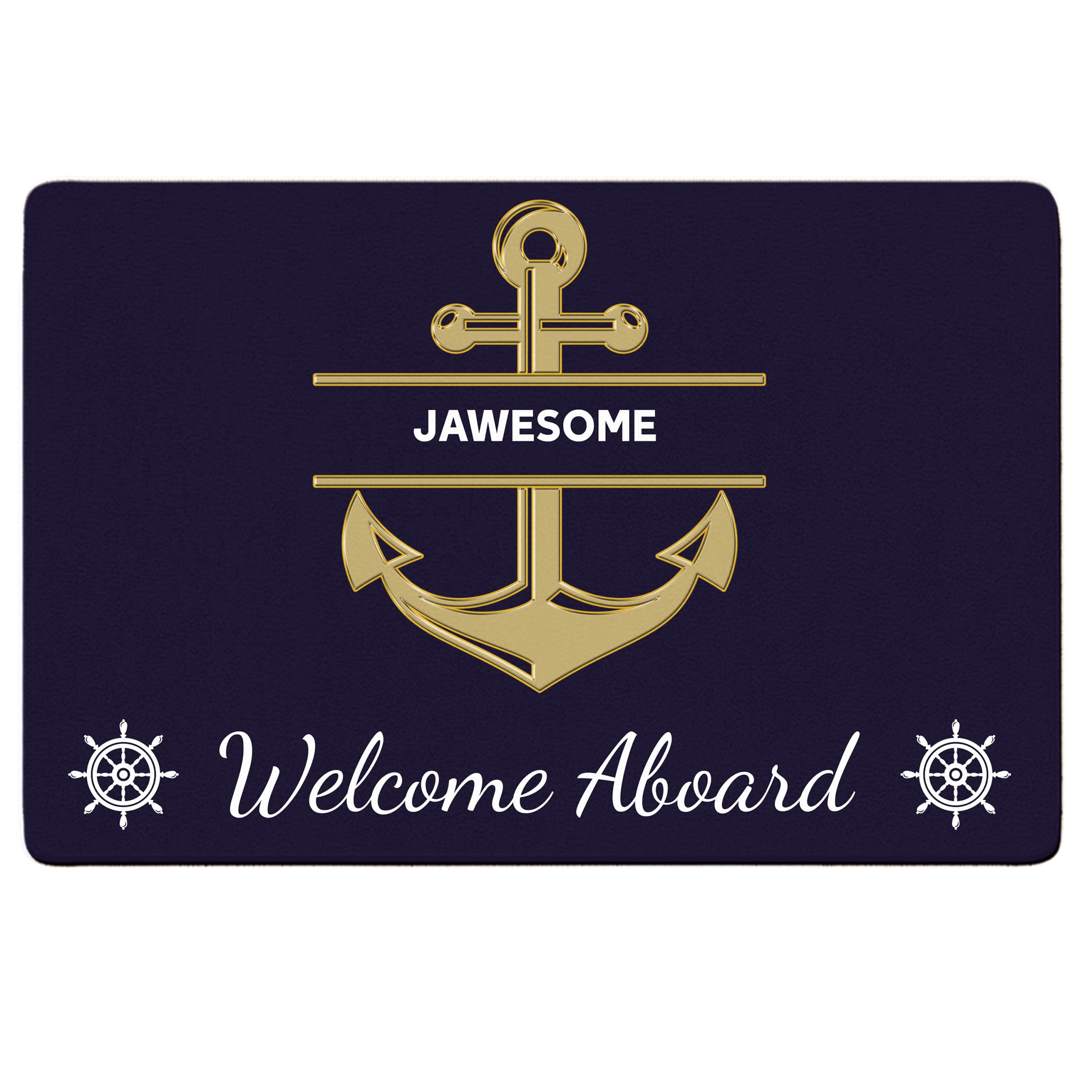 Custom Personalized Welcome Aboard Boat Mat - Non-Slip Washable Anchor Door Mat with Name, Perfect Nautical Gift for Yacht Owners & Sailors | Ideal for Indoor/Outdoor Use on Boats, Decks & Marine Entrances