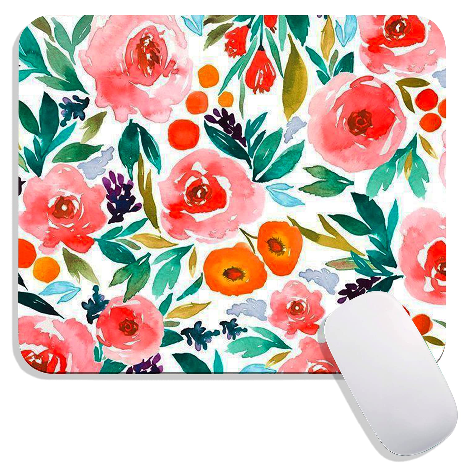 Premium Watercolor Rose Floral Square Mouse Pad - Non-Slip Rubber Base, Washable Lycra Cloth, Thick & Custom Mouse Mat for Wireless Mouse - Perfect for Office, Gaming & Home Computer Setup