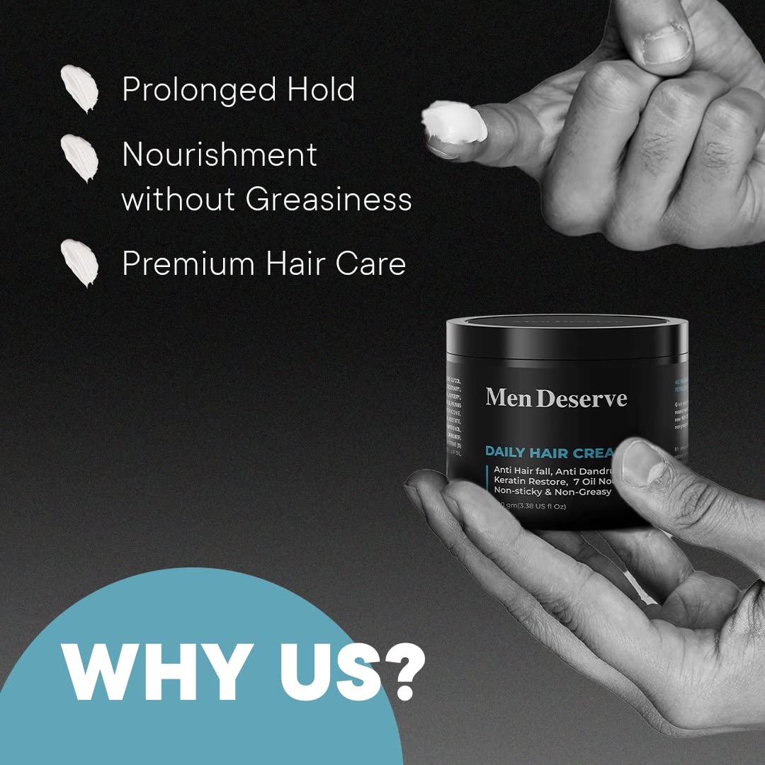 Men's Daily Hair Cream with 7 Oils - Hair Fall Control, Dandruff Prevention & Keratin Restoration - Nourishing Treatment for Thicker, Healthier Hair - Perfect for Daily Use at Home or Salon