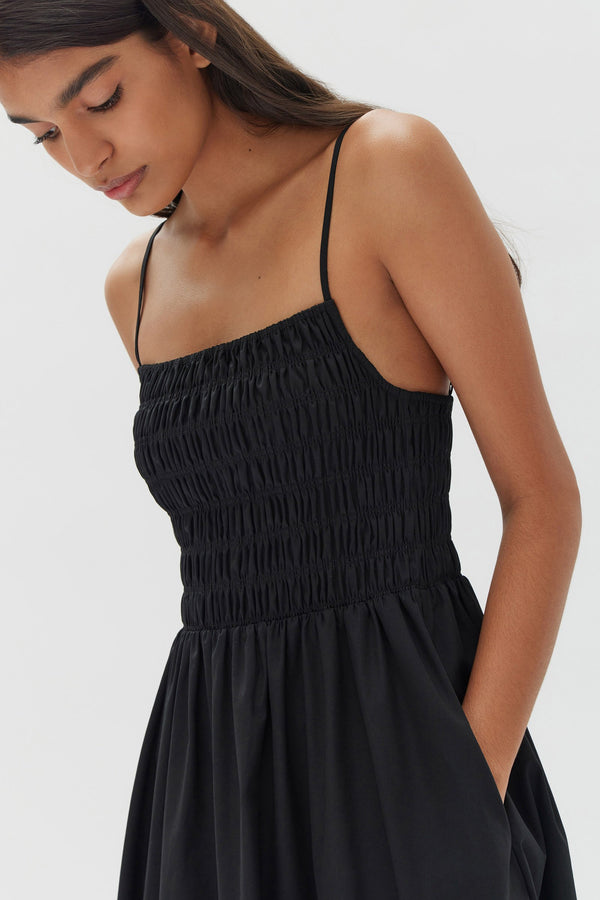 Aubrey Black Rouched Midi Dress - Elegant Bodycon Party Dress for Women | Perfect for Cocktail Parties, Date Nights & Special Occasions