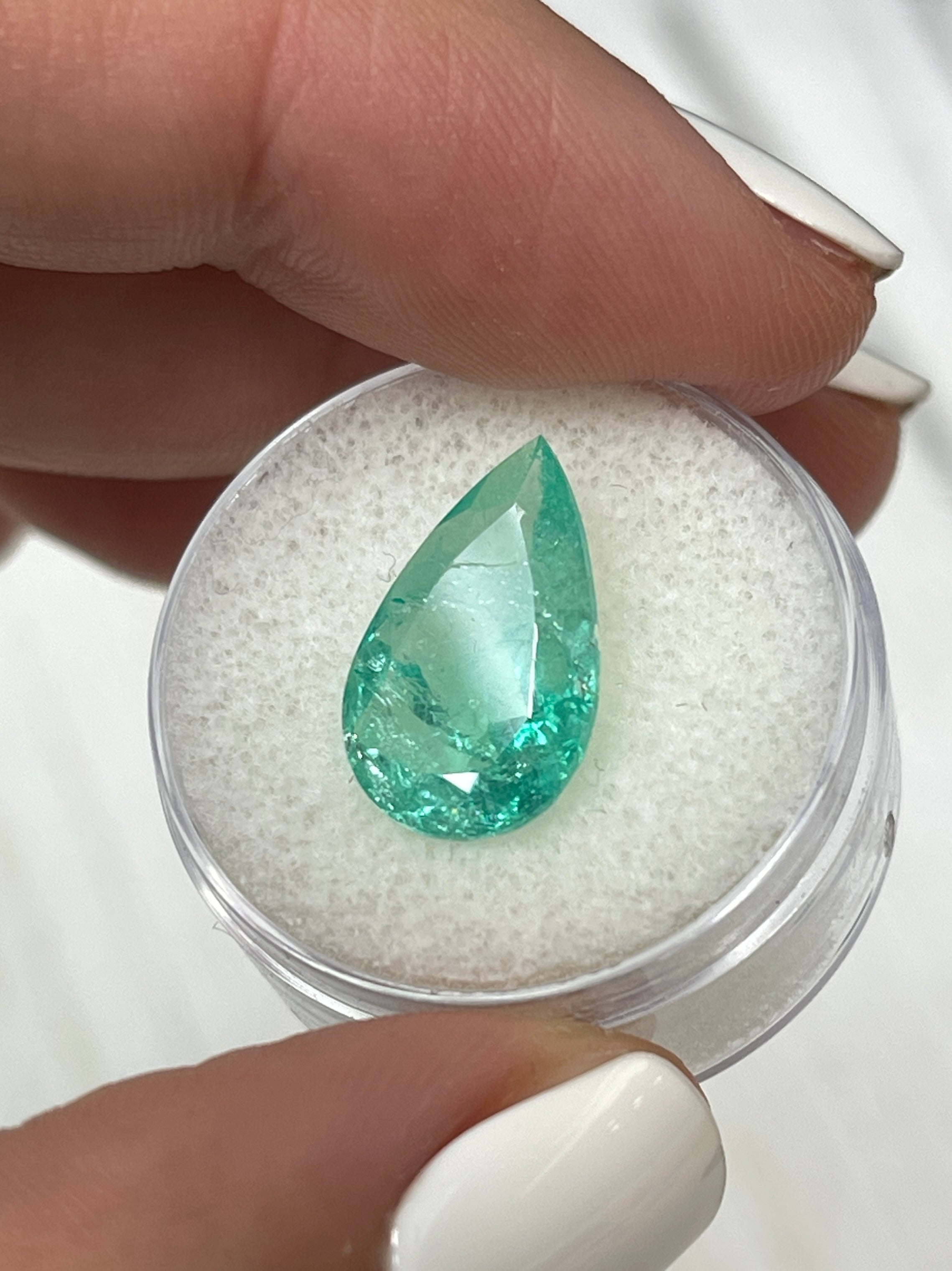 4.22 Carat 16x10mm Light Bluish Green Natural Loose Colombian Emerald Pear Cut Gemstone for Jewelry Making, Engagement Rings & Luxury Gifts
