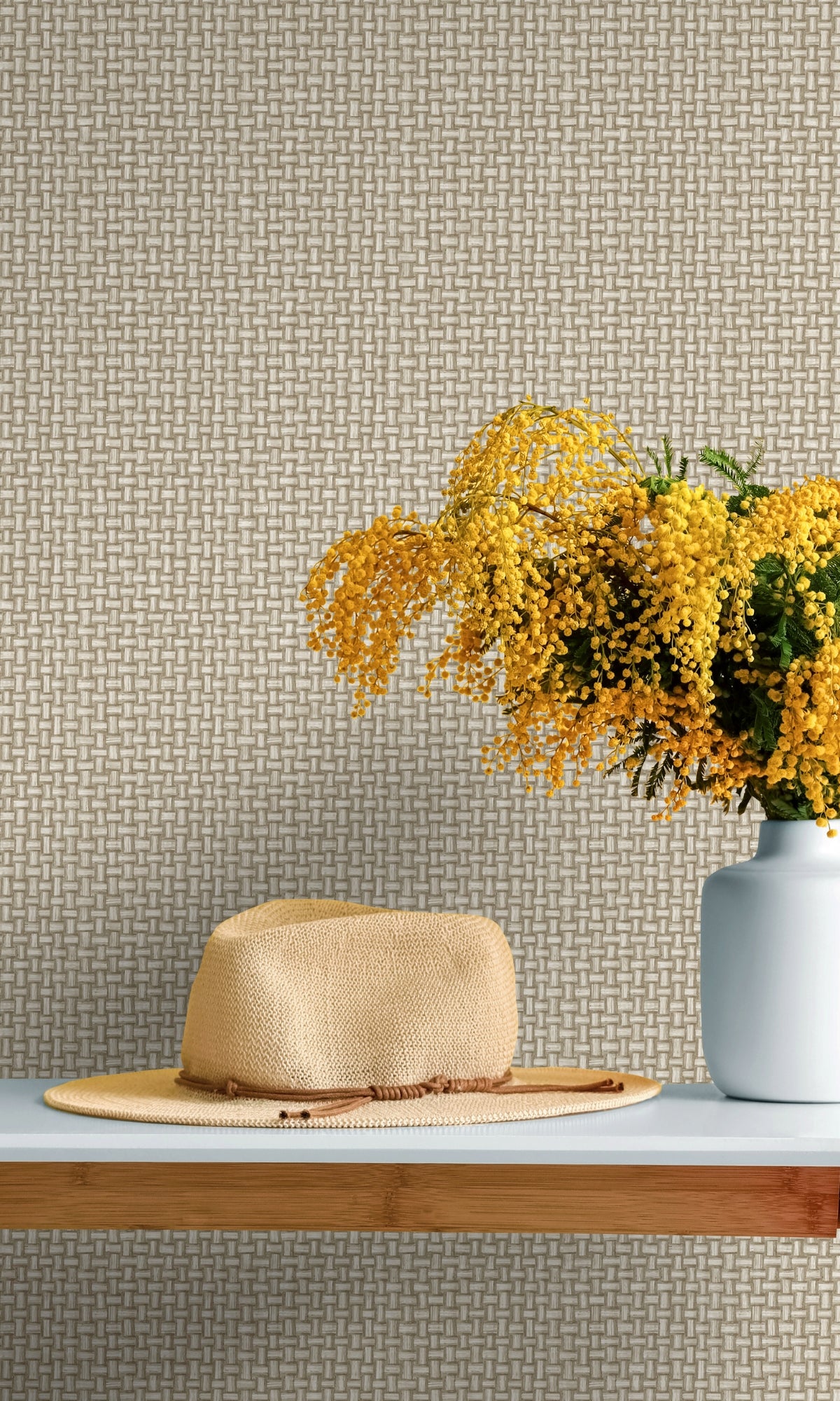 Beige Woven Effect Textured Geometric Wallpaper R8788 - Self-Adhesive Peel and Stick Wallpaper for Bedroom, Living Room, Office Decor