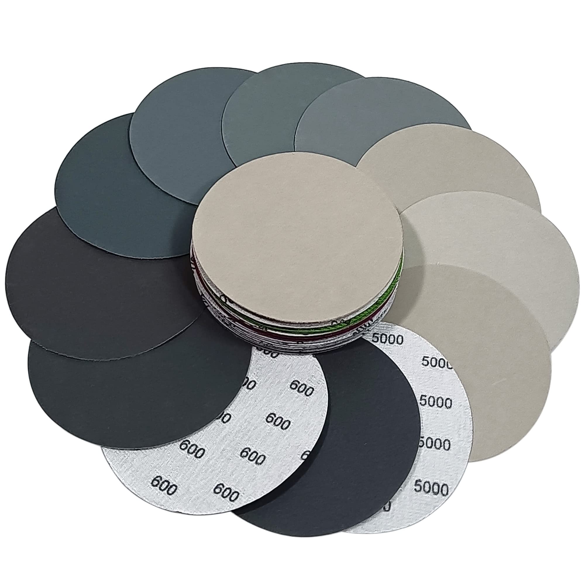 30PCS 5 Inch #600-#5000 Grit Hook and Loop Wet Dry Sanding Discs - 600/800/1000/1200/1500/2000/2500/3000/4000/5000 Grit - Compatible with Random Orbital Sander & Sanding Grinder - Perfect for Woodworking, Metal Polishing & Auto Body Repair
