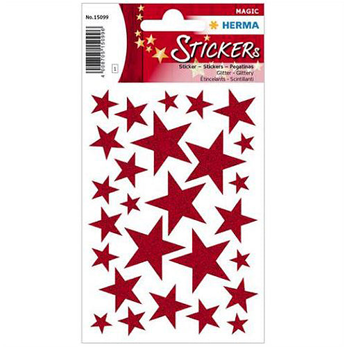 Red Glitter Star Stickers - Self-Adhesive Decorative Stickers for Scrapbooking, DIY Crafts, Laptop & Phone Decoration