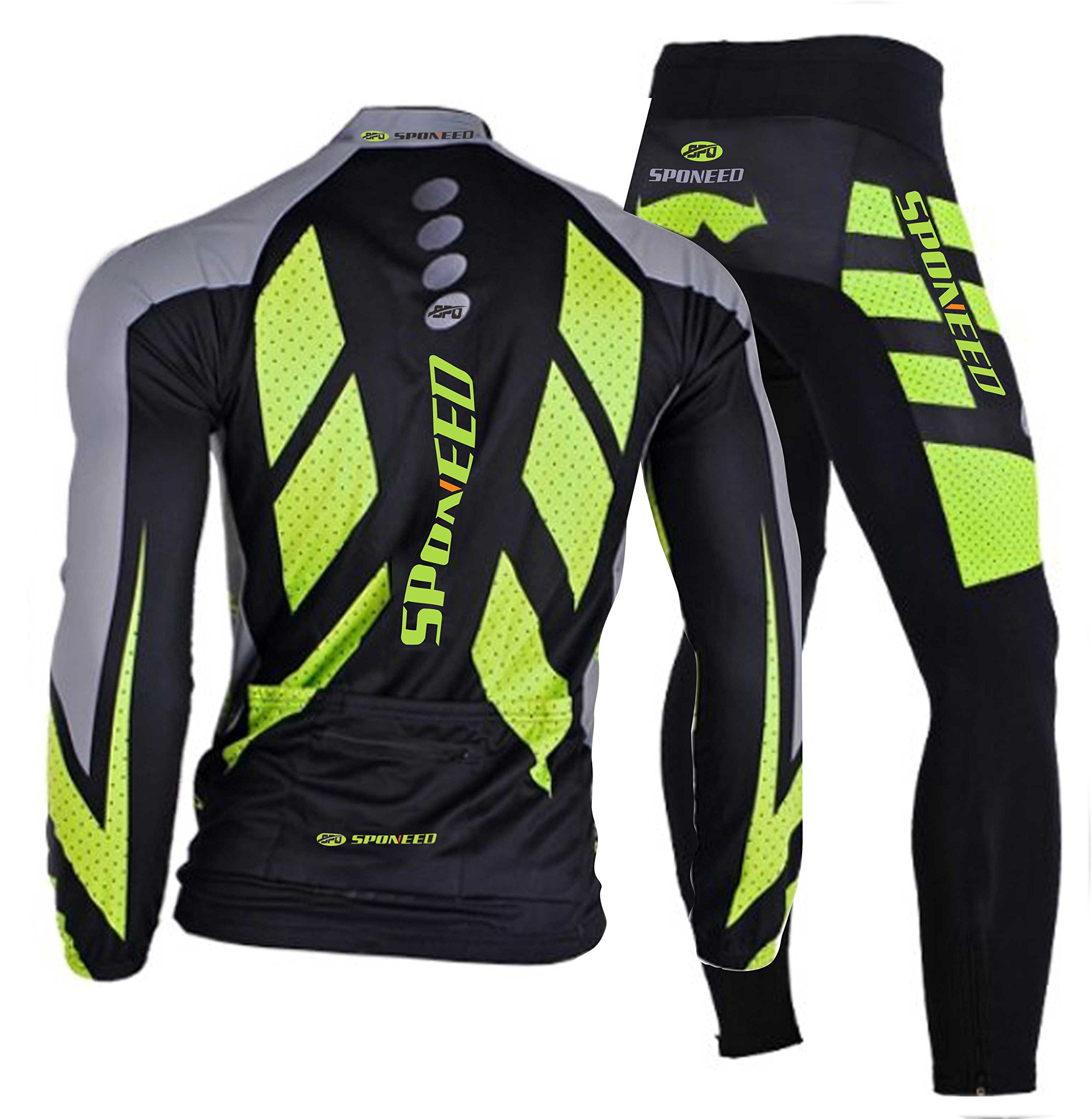 Sponeed Men's Cycling Jersey & Pants Set - Long Sleeve Bike Shirt & Mountain Biking Pants for Road Cycling, MTB, Commuting - Breathable & Comfortable Cycling Gear for Outdoor Sports
