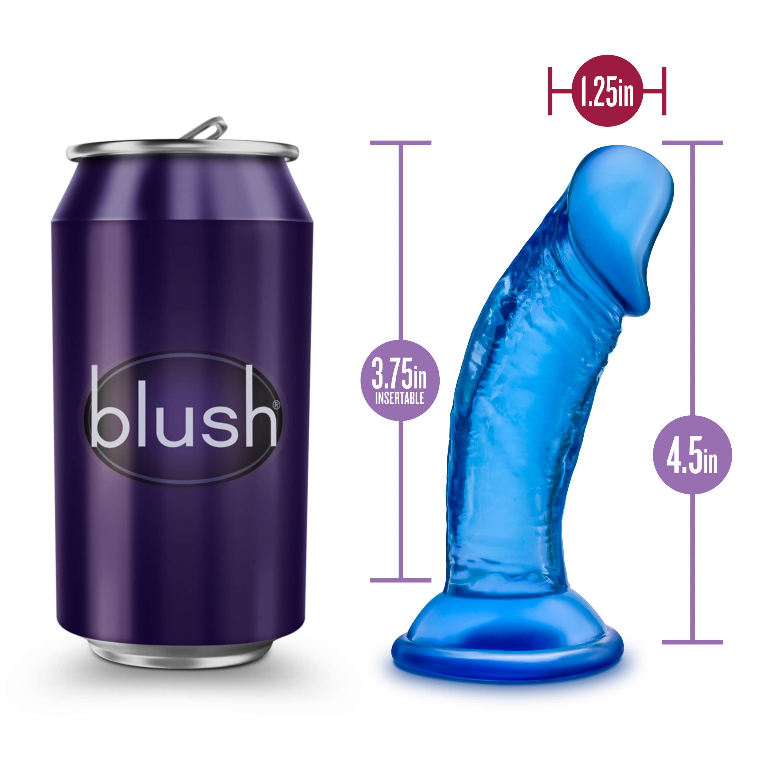 B Yours Sweet n Small Realistic 4.5 Inch Short Dildo with Suction Cup - Body Safe Silicone Adult Sex Toy for Pegging, Anal Play & Couples - Strap On Ready for Women & Men - Clear Blue Pleasure for Solo & Partner Play