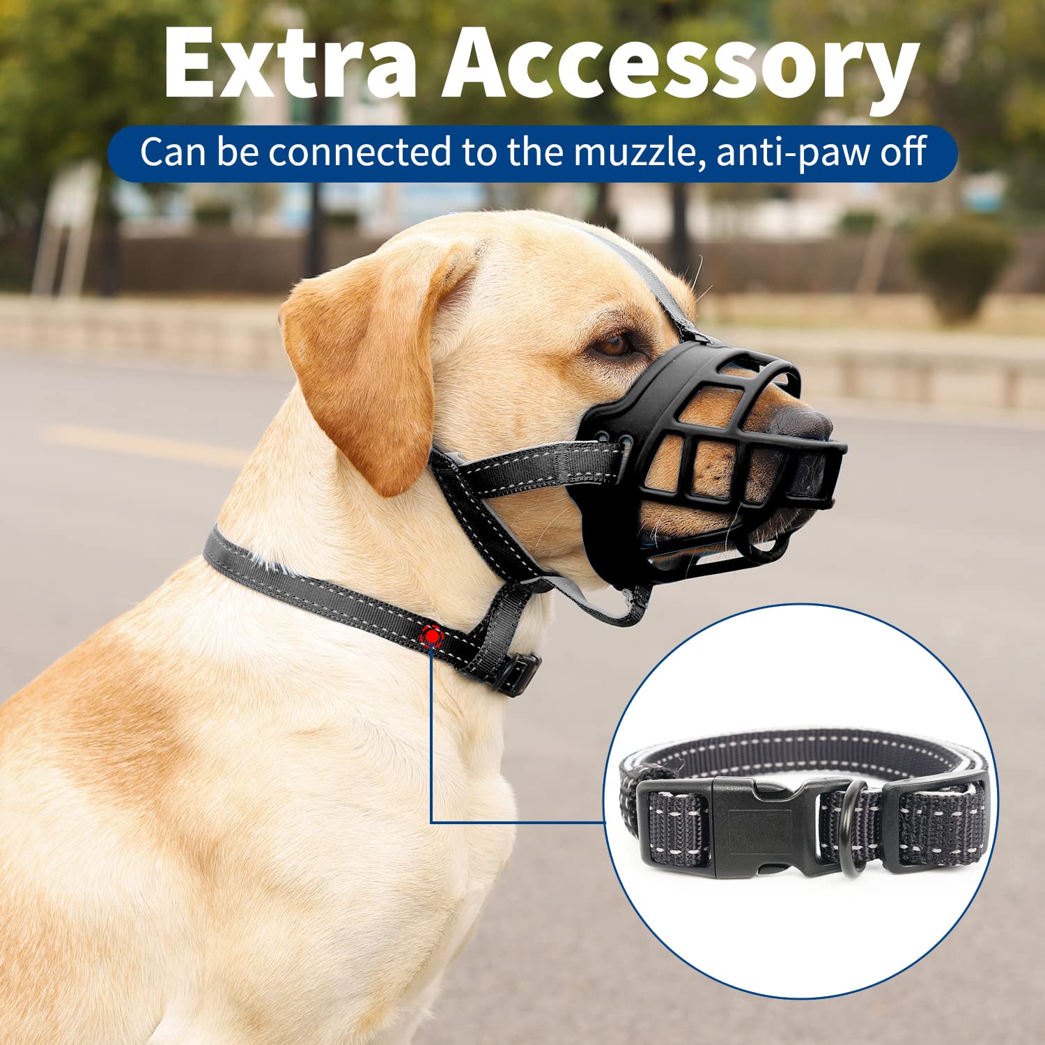 BARKLESS Soft Silicone Basket Dog Muzzle - Breathable & Adjustable for Safe Panting Drinking - Stop Barking Biting Chewing - Includes Collar & Training Guide - Perfect for Grooming Vet Visits Walks & Training