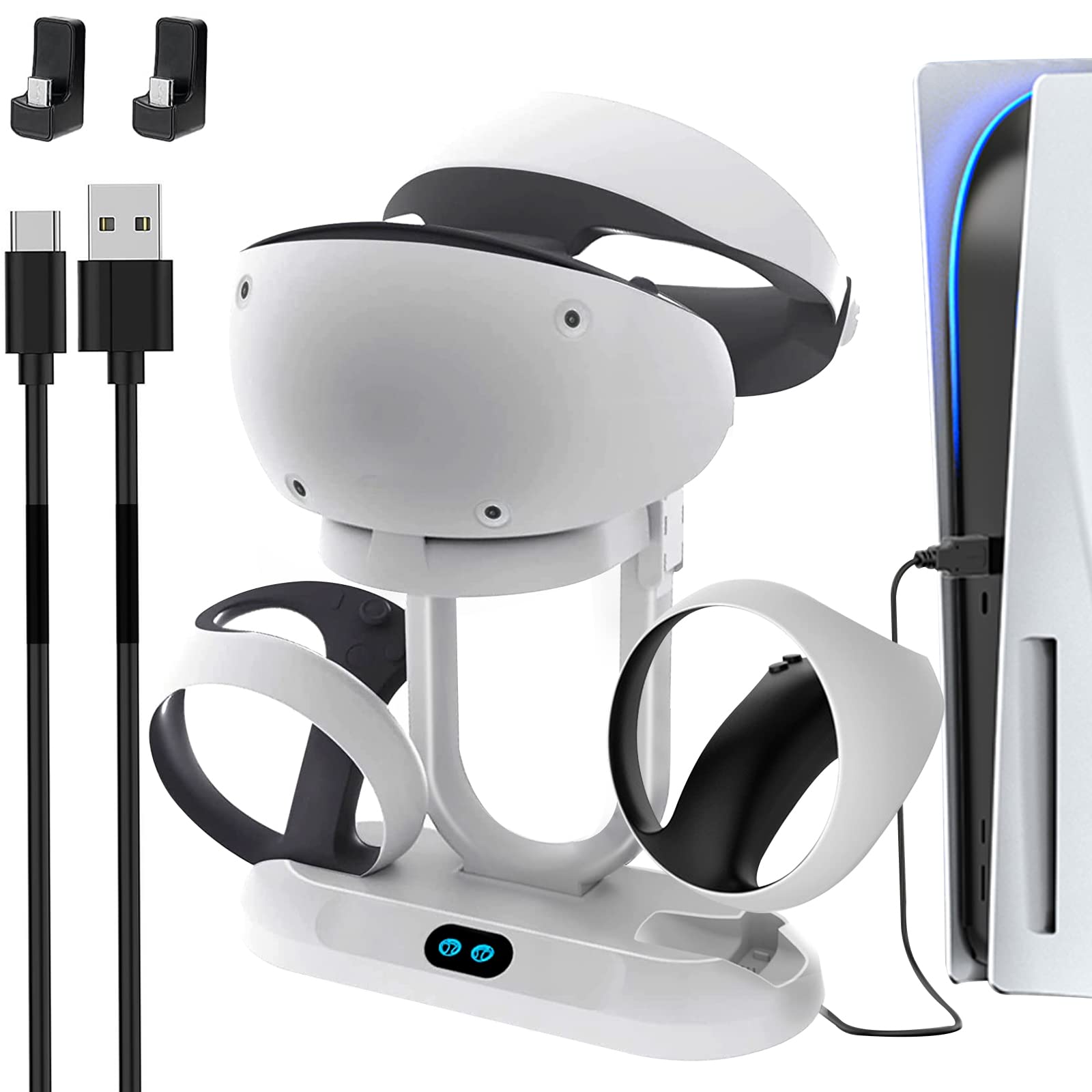 PSVR2 Charging Station - Fast Charging Dock for PS VR2 Controllers & VR Headset Stand with LED Light, Magnetic Clasps & Type-C Cable | Perfect for Gaming Setup & VR Accessories Organization