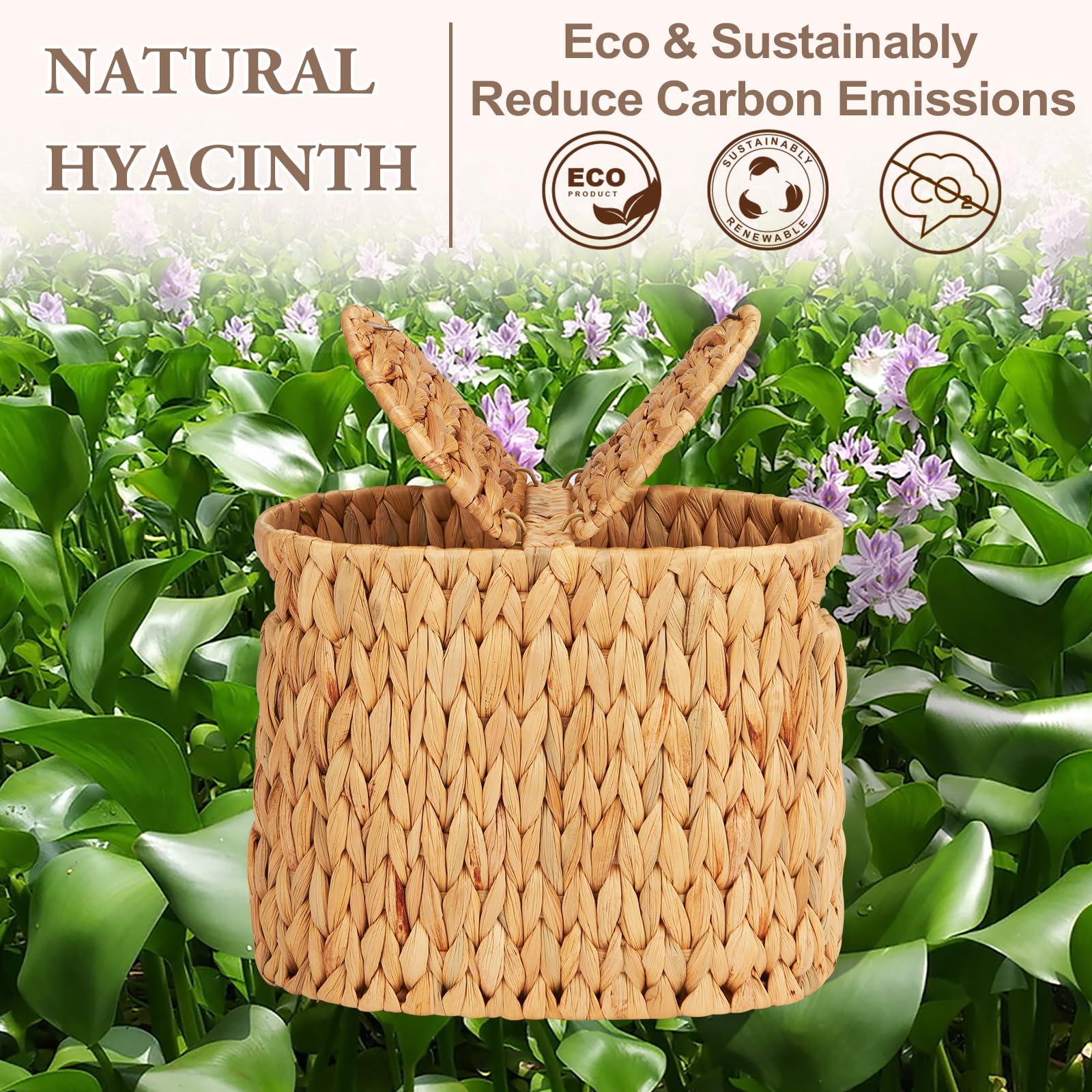 FairyHaus Natural Water Hyacinth Woven Toilet Paper Storage Basket with Lid & Handles - Holds 4 Rolls - Bathroom Organizer for Toilet Paper Holder, Tissue Storage - Perfect for Bathroom, Powder Room or Guest Bath Decor
