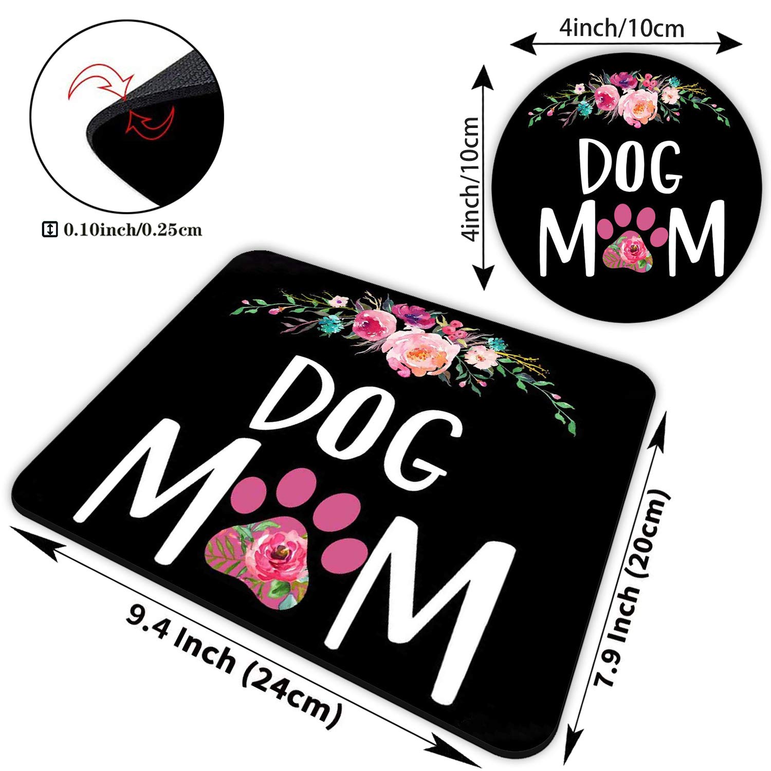 Premium Gaming Mouse Pad & Coasters Set - Non-Slip Rubber Mousepad with Floral Dog Mom Design for Work & PC Gaming - Perfect for Office, Home Desk & Gaming Setup
