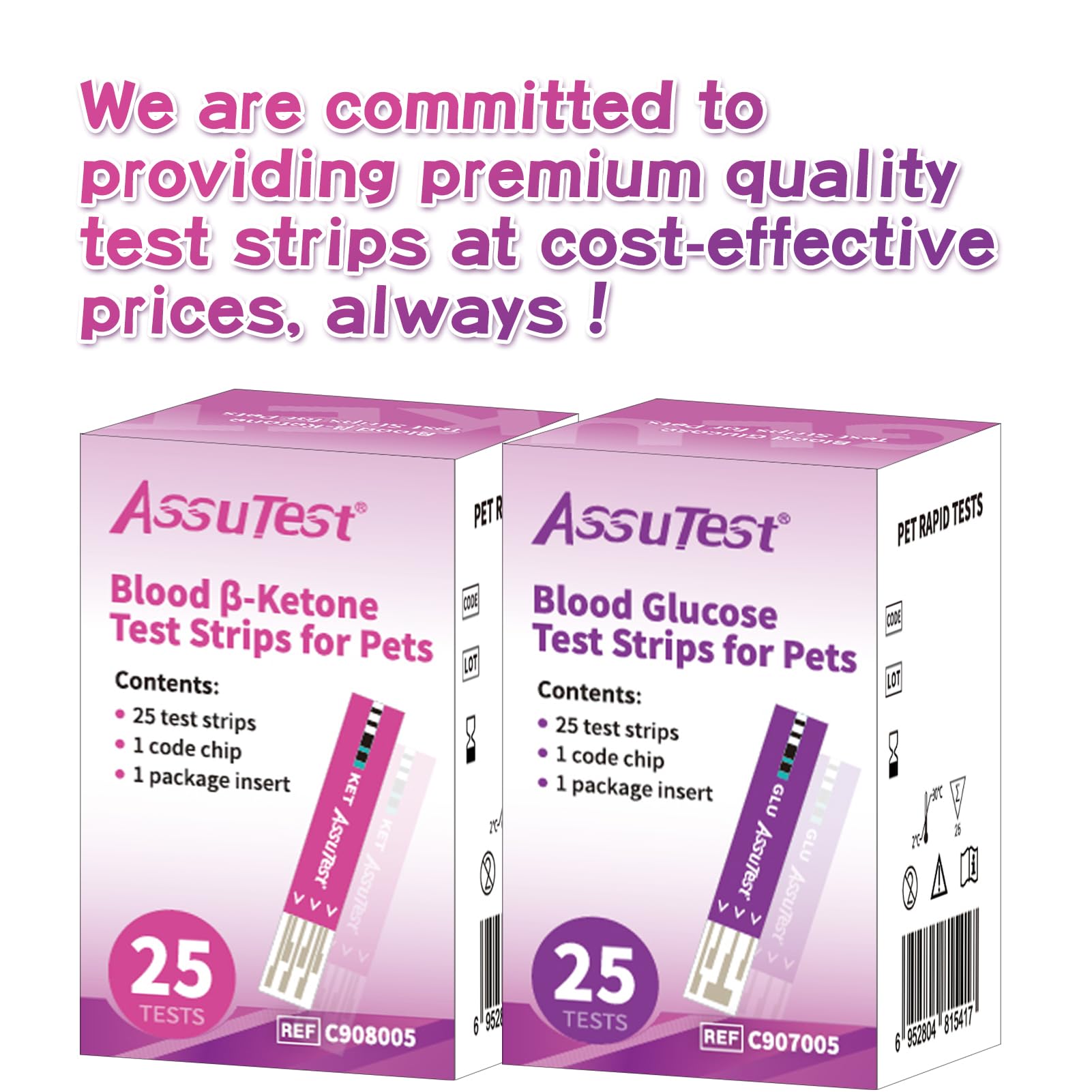 **AssuTest® 25 Blood Glucose + 25 Ketone Test Strips Combo Kit for Dogs & Cats – Diabetic & Ketoacidosis Monitoring with 50 Lancets – Ideal for Home Pet Health Testing**