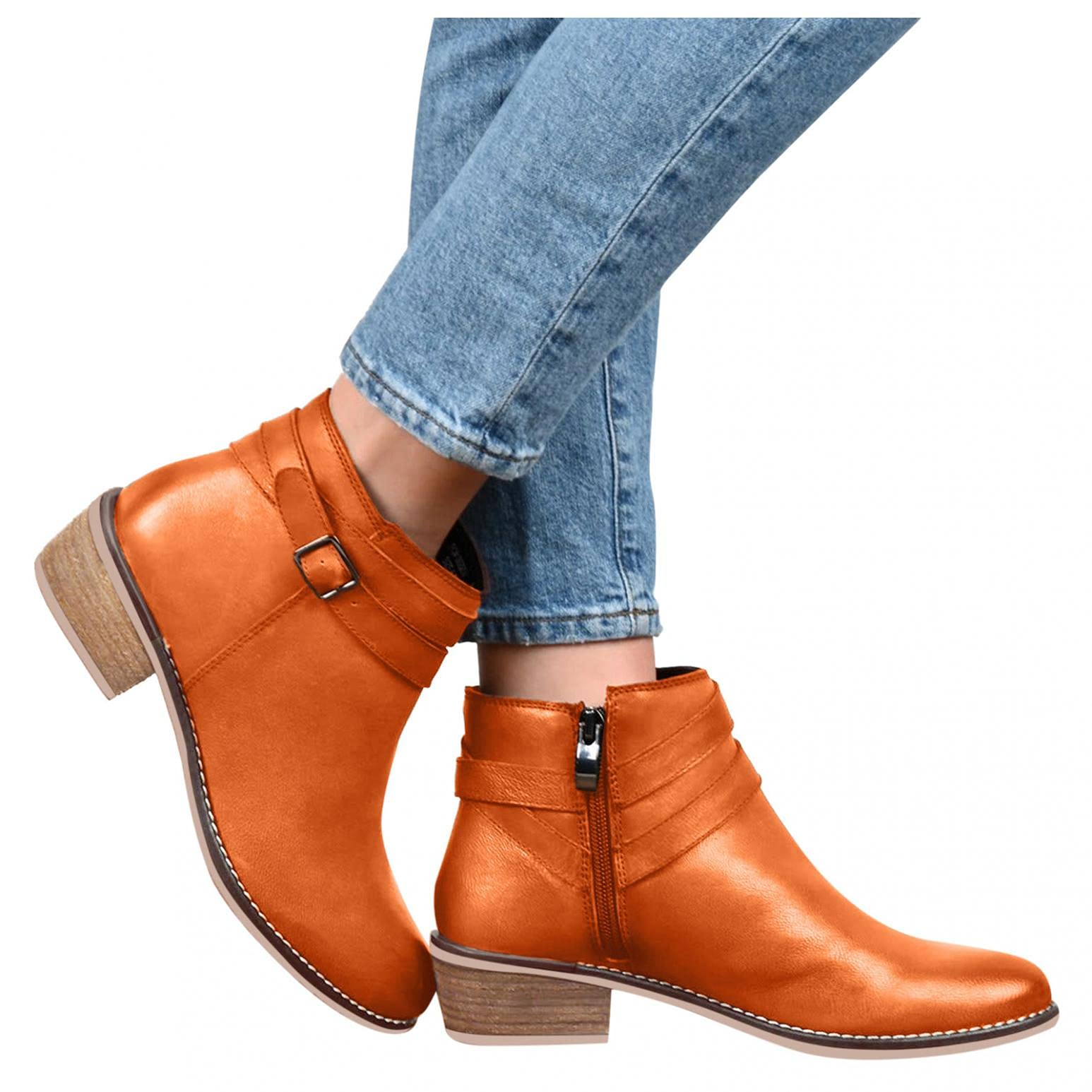 Stylish Women's Ankle Boots - Pointed Toe Chunky Heel Western Booties with Buckle & Zipper | Perfect for Cowgirl Fashion, Night Out, Office Wear & Casual Outfits