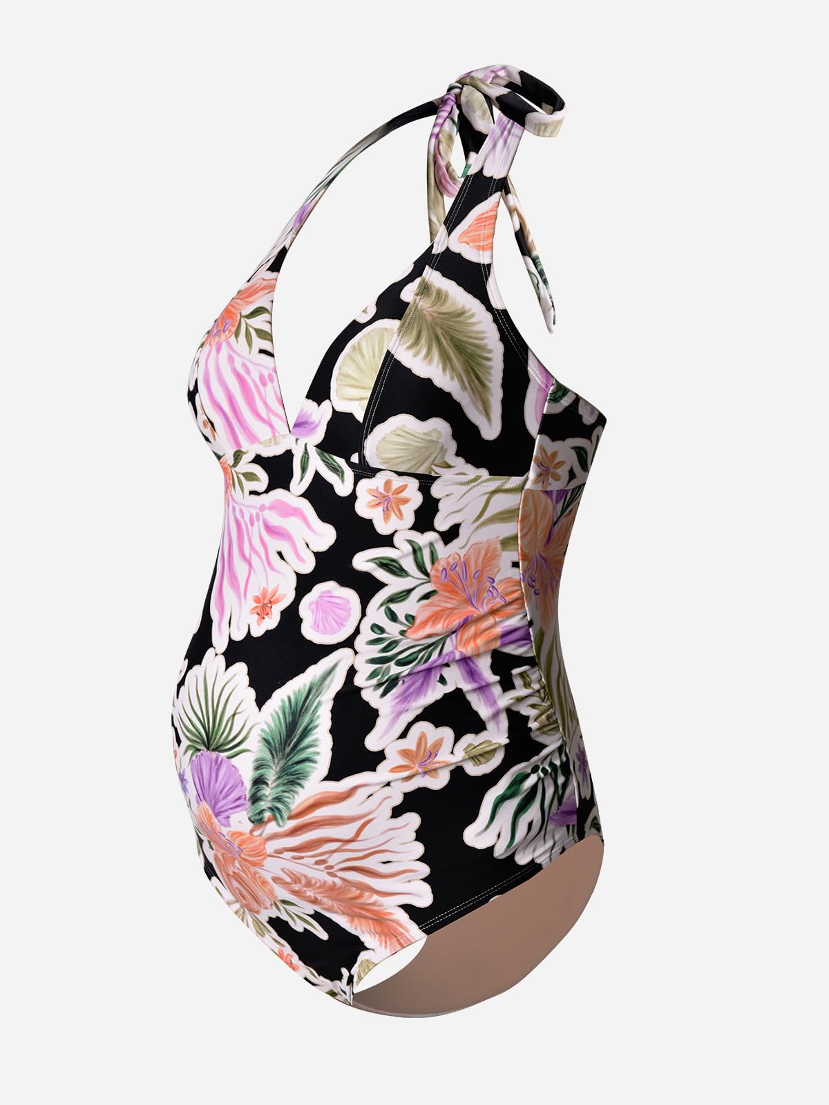 CUPSHE Women's Maternity One Piece Swimsuit - Halter Straps, V Neck, Back Hook & Cut Out Design - Perfect for Pregnancy, Beach & Pool Swimming