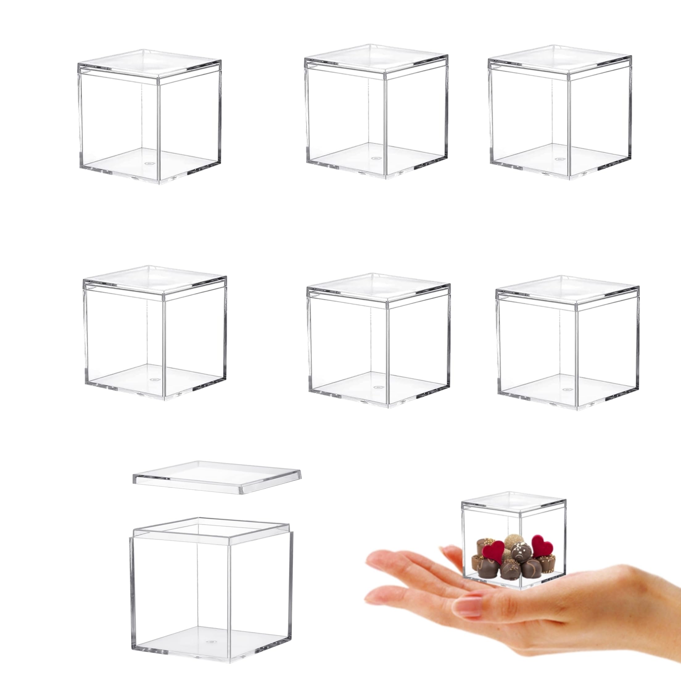 8-Piece Clear Acrylic Storage Box Set with Lids - Small Square Plastic Display Cases for Jewelry, Wedding Favors, Candy & Party Decor - Perfect for Organizing, Gifting and Retail Displays