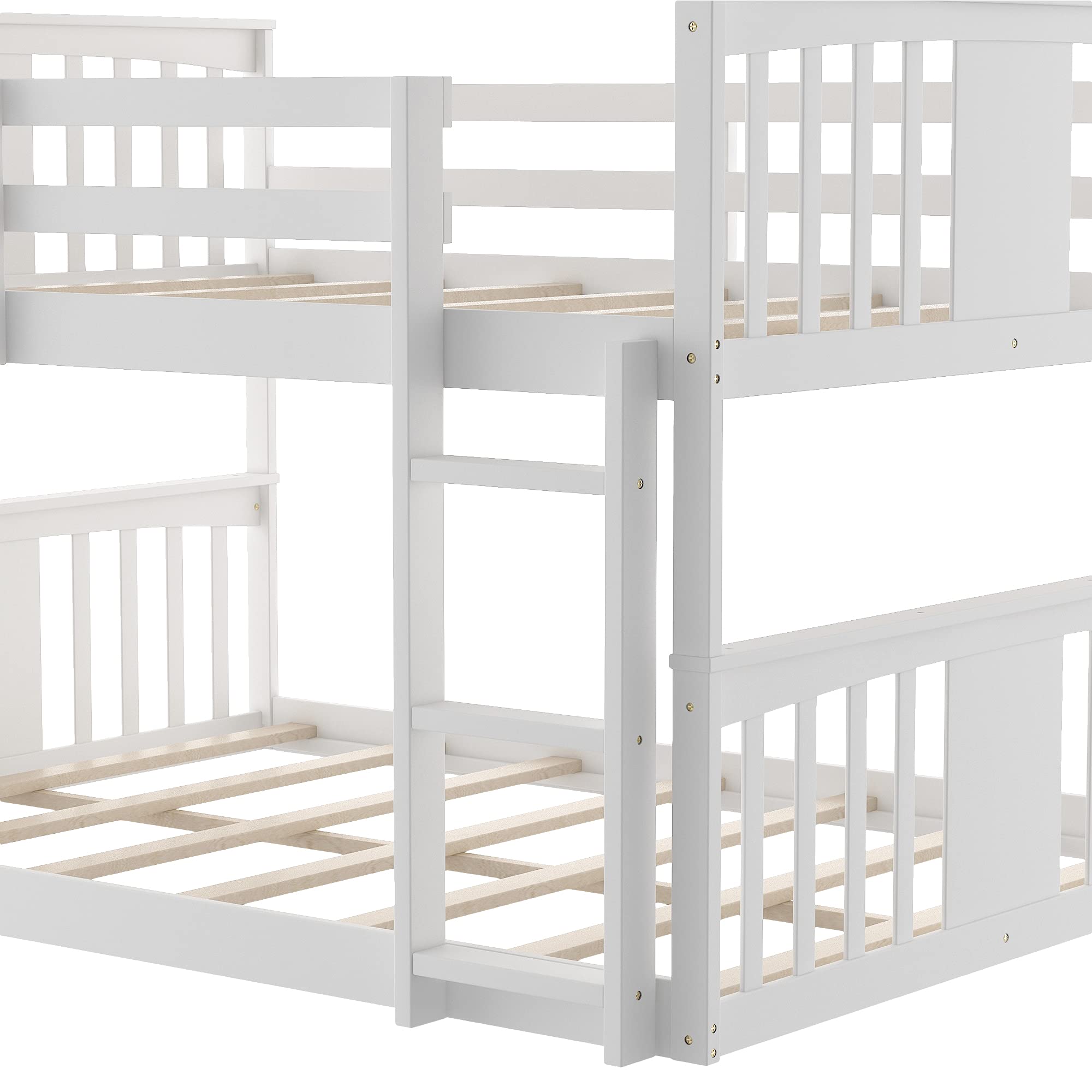 Bellemave Full Over Full Wooden Bunk Bed with Slide and Ladder - Low Profile Kids Bunk Bed for Toddlers, Boys & Girls (White) | Perfect for Small Bedrooms, Playrooms & Shared Kids' Spaces