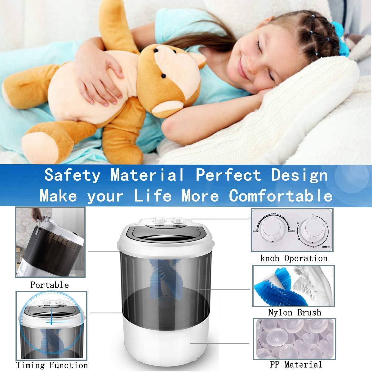 Portable Mini Washing Machine - Semi-Automatic 3-in-1 Washer for Clothes & Shoes with Spin Dry Function, 9.9 lbs Capacity - Perfect for Dorms, Apartments, RVs & Travel