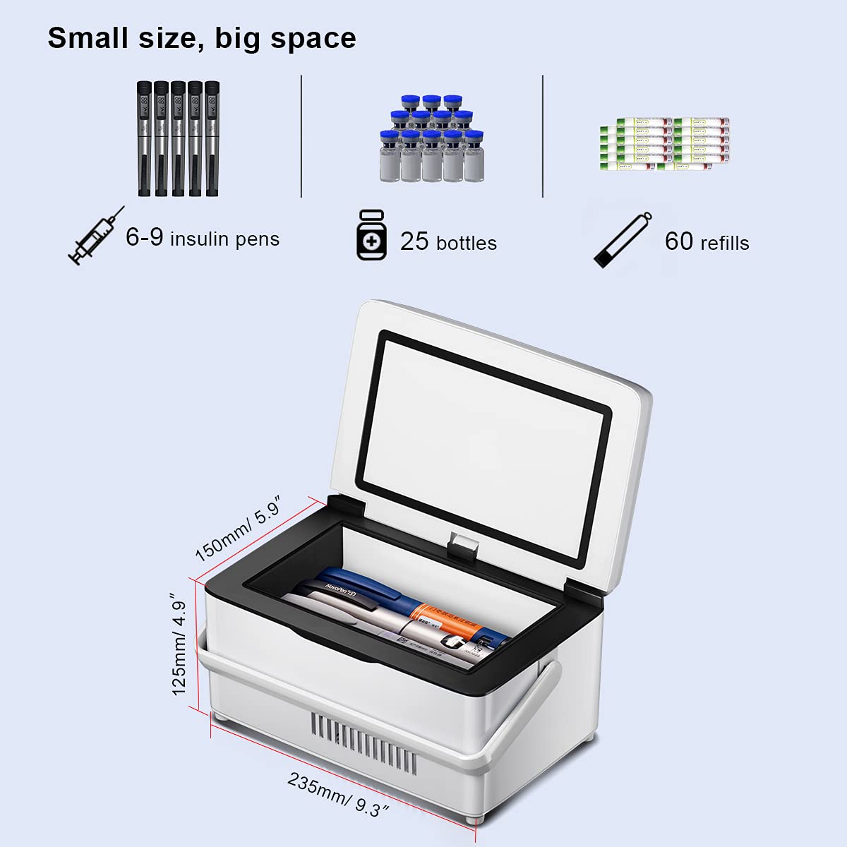 Upgraded Insulin Cooler Case - Portable Diabetic Cooler Box with Temperature Alarm & USB Charger, Mini Medical Refrigerator Maintains 2-8℃ for Travel, Home & Emergency Use
