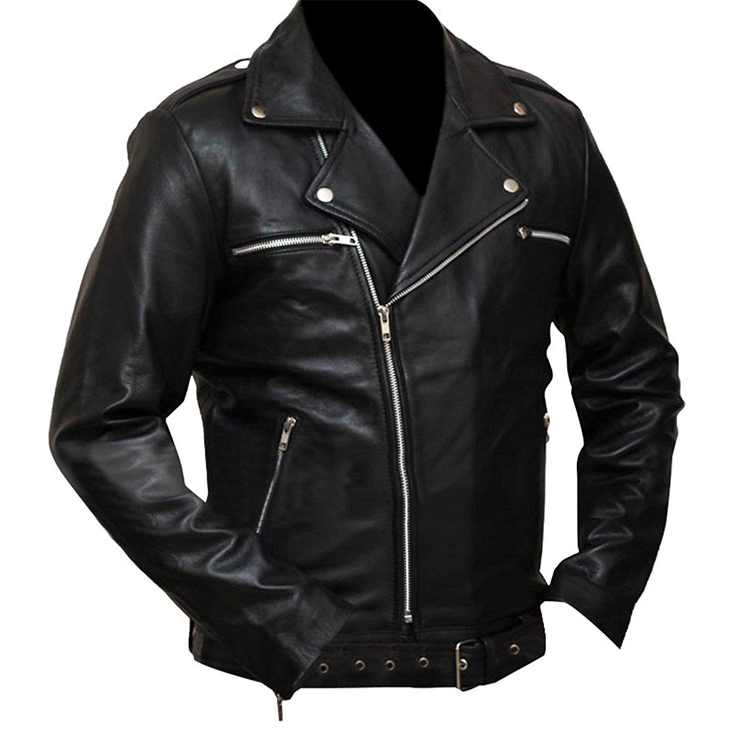 The Walking Dead Negan Black Leather Motorcycle Jacket for Men - Biker Jacket with Detachable Sleeves, Halloween Cosplay Costume, TV Show Inspired Outfit - Perfect for Motorcycle Riding, Comic Con, and Halloween Parties