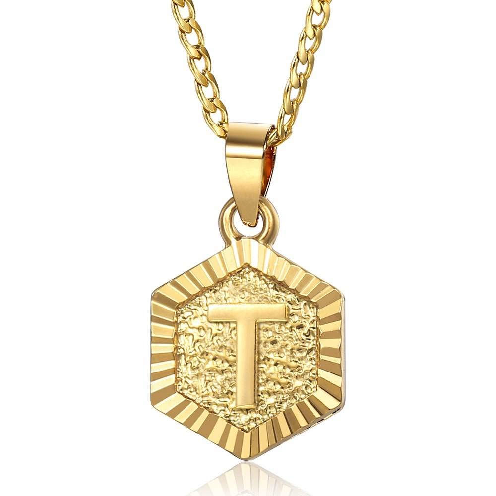 Trendy Gold Plated Hexagon Initial Necklace for Women - Personalized A-Z Letter Pendant with Curb Chain - Perfect Gift for Birthday, Anniversary & Valentine's Day