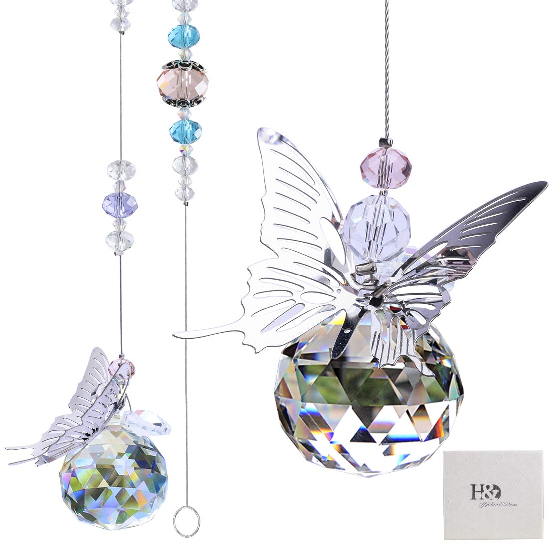 H&D HYALINE & DORA 30mm Handmade Crystal Butterfly Prism Ball - Rainbow Maker Sun Catcher for Window Decor, Garden Ornament & Home Decoration - Perfect for Bedroom, Living Room & Outdoor Spaces