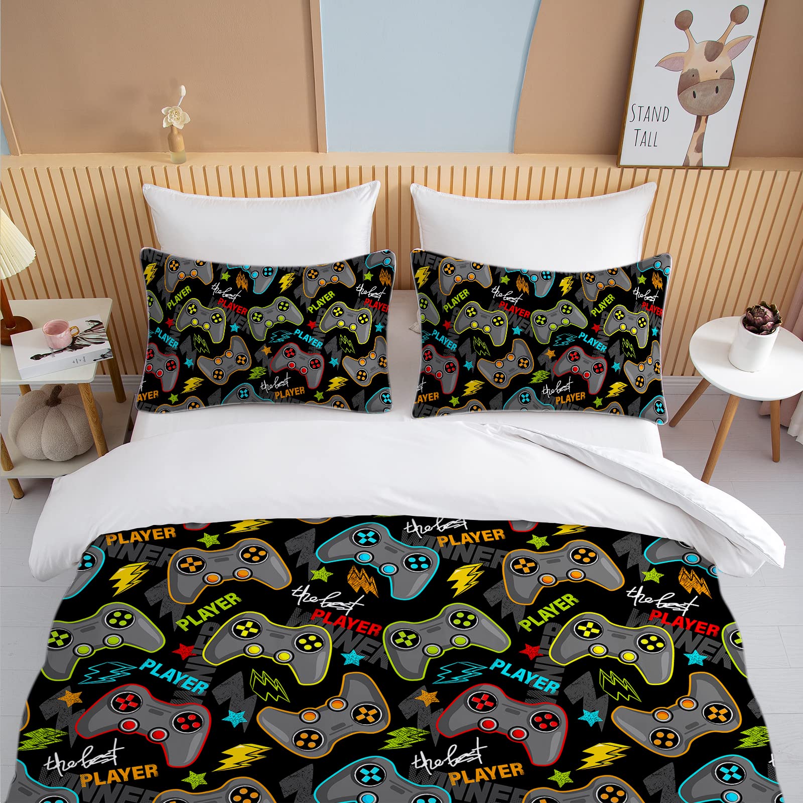 PlayStation Gaming Bedding Set for Boys - Queen Size Duvet Cover with 2 Pillowcases, Lightning Star Design, Black Gamer Bed Set for Kids Bedroom | Perfect for Teen Gamers, Sleepovers & Gaming Themed Decor