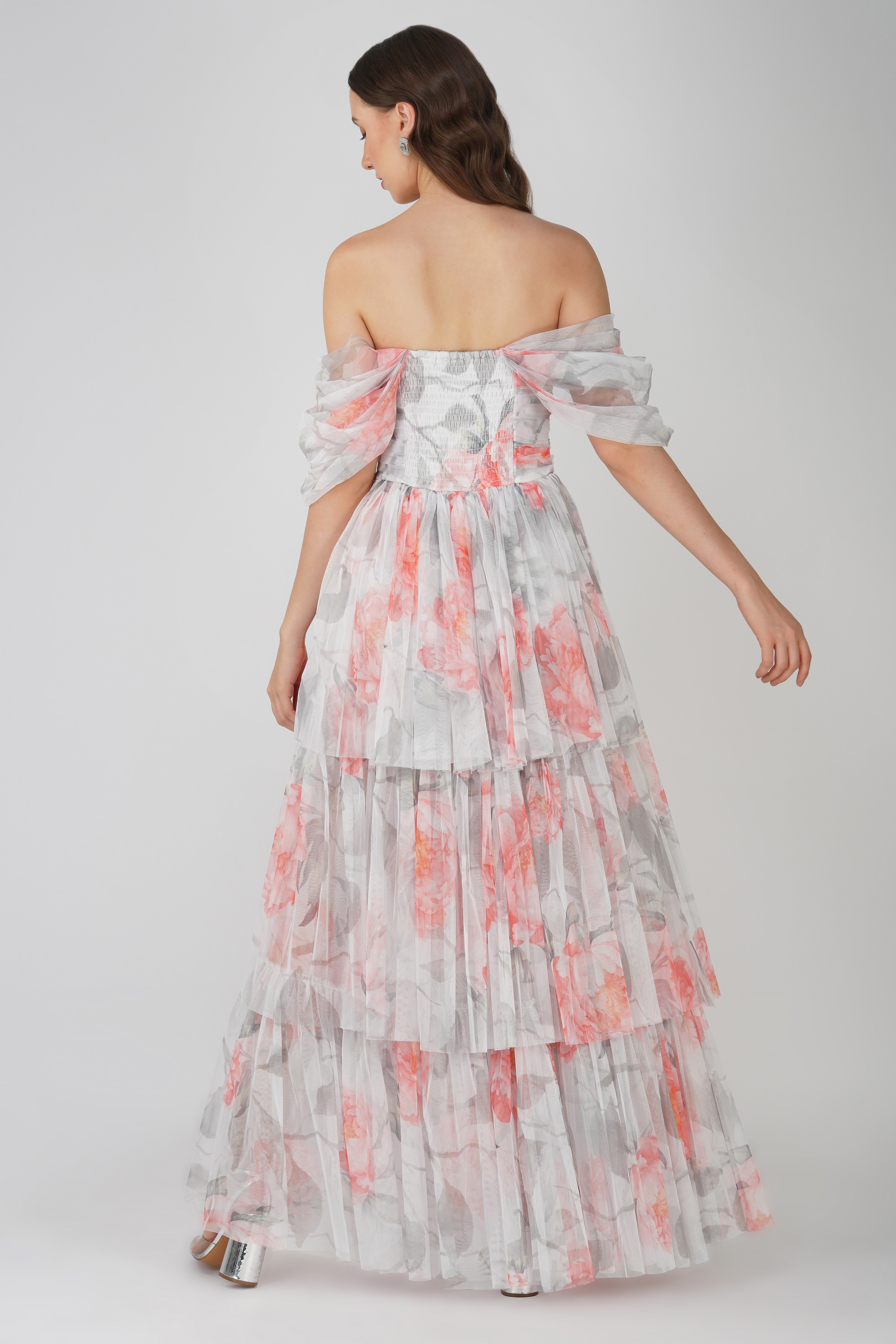 Peach Floral Sydney Tulle Maxi Dress - Elegant Long Formal Gown for Weddings, Prom, Evening Parties & Special Occasions