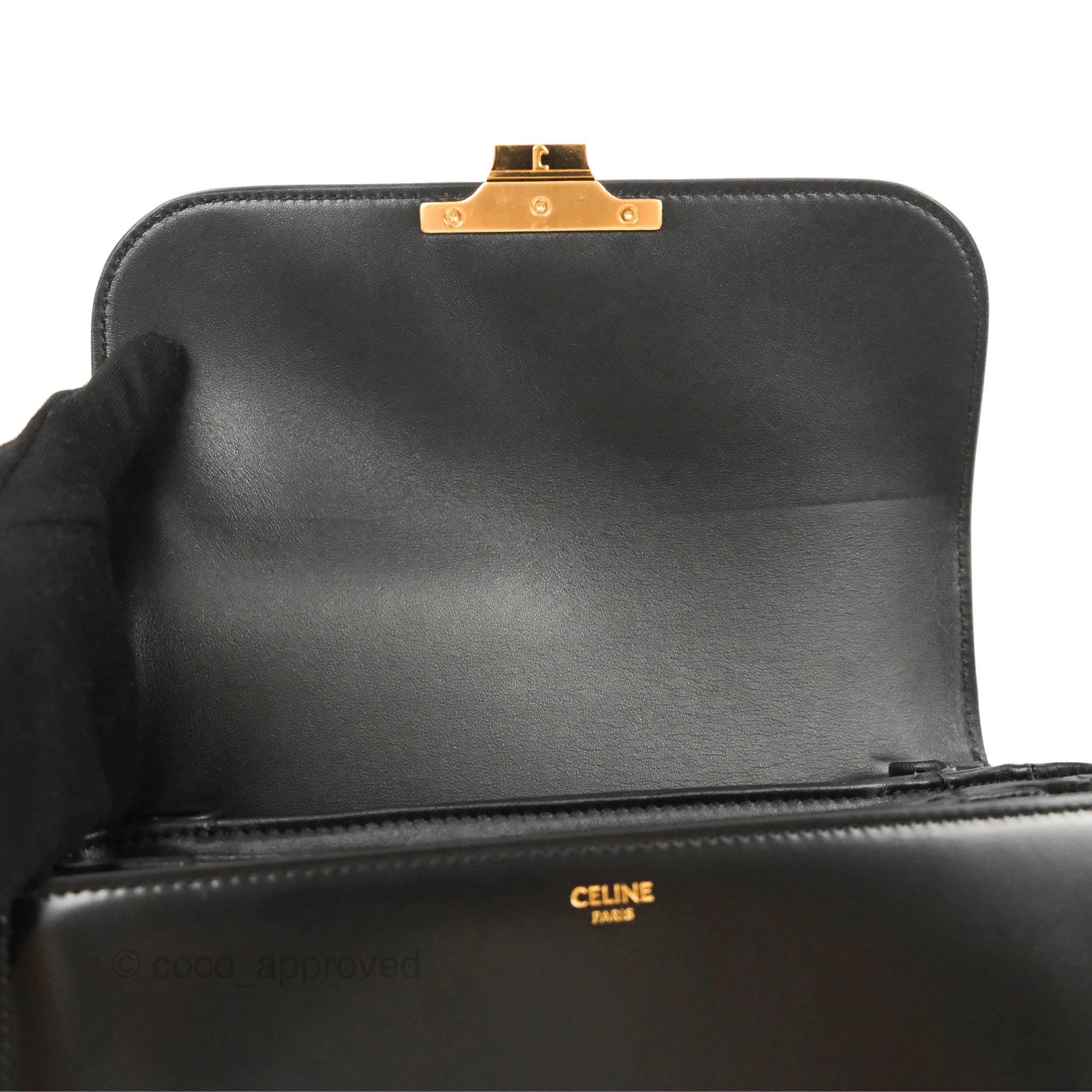Celine Medium Triomphe Bag in Black Shiny Calfskin Leather - Luxury Handbag for Women, Perfect for Work, Travel & Evening Events