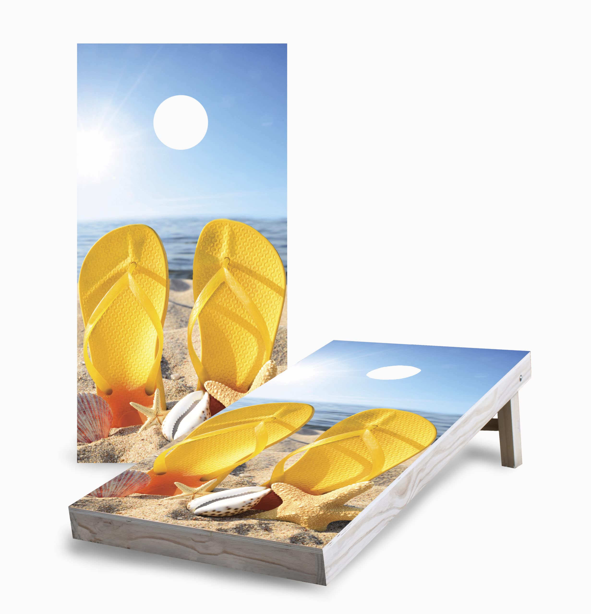 Skip's Garage Sandals Beach Corn Hole Board Set - 2 Boards & 8 Bags - Premium Outdoor Game for Backyard, Beach, and Tailgate Parties - Perfect for Summer BBQs, Picnics, and Family Gatherings