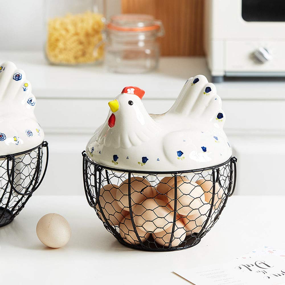 Ceramic Hen Storage Baskets for Kitchen - Creative Fruit Basket, Garlic & Potato Organizer, Multipurpose Sundries Holder - Decorative Kitchen Storage Solution for Countertop & Pantry Organization