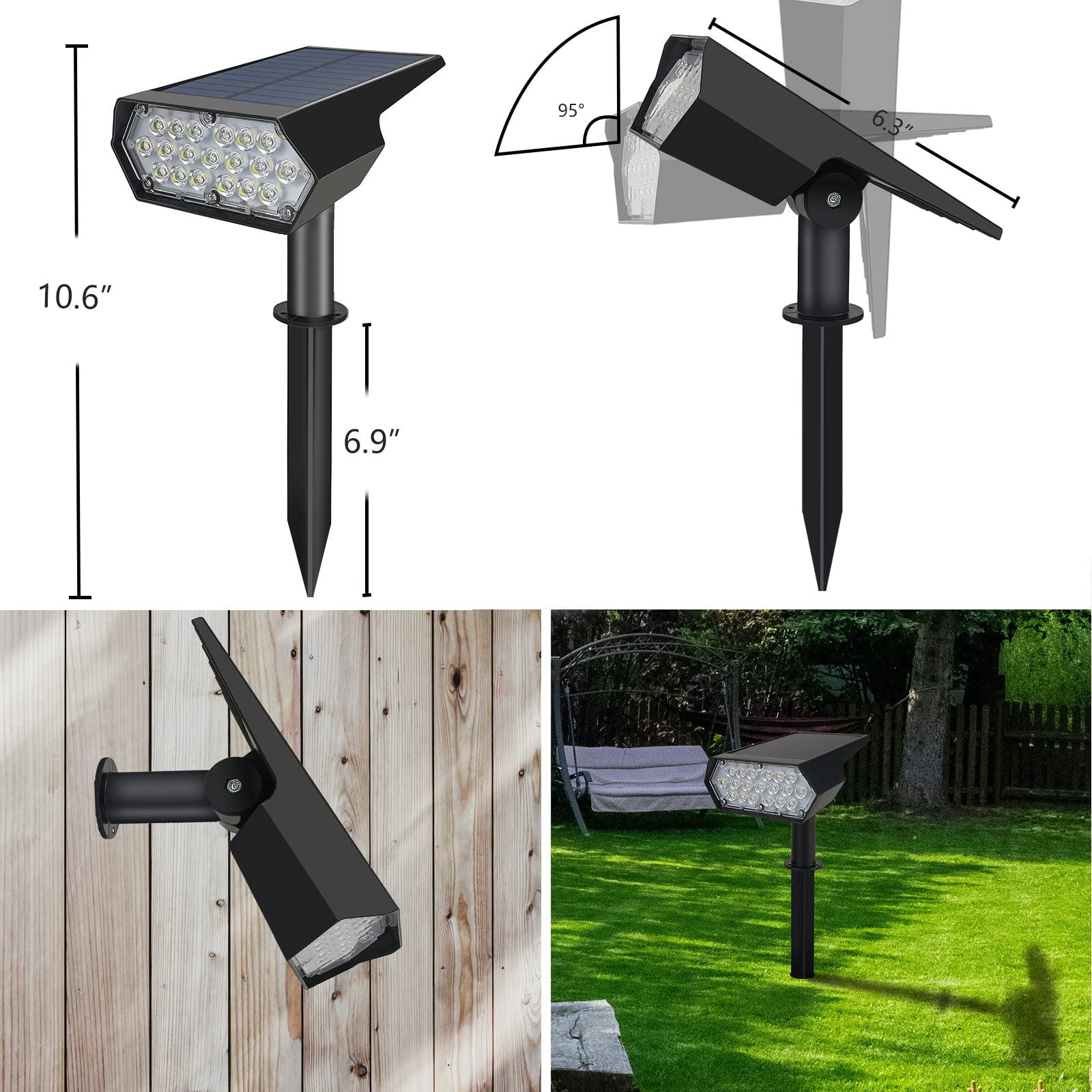 2PCS Solar Spot Lights Outdoor Waterproof IP65 - Bright LED Landscape Lighting for Garden, Yard, Pathway & Patio | Energy Efficient & Weather Resistant Solar Spotlights