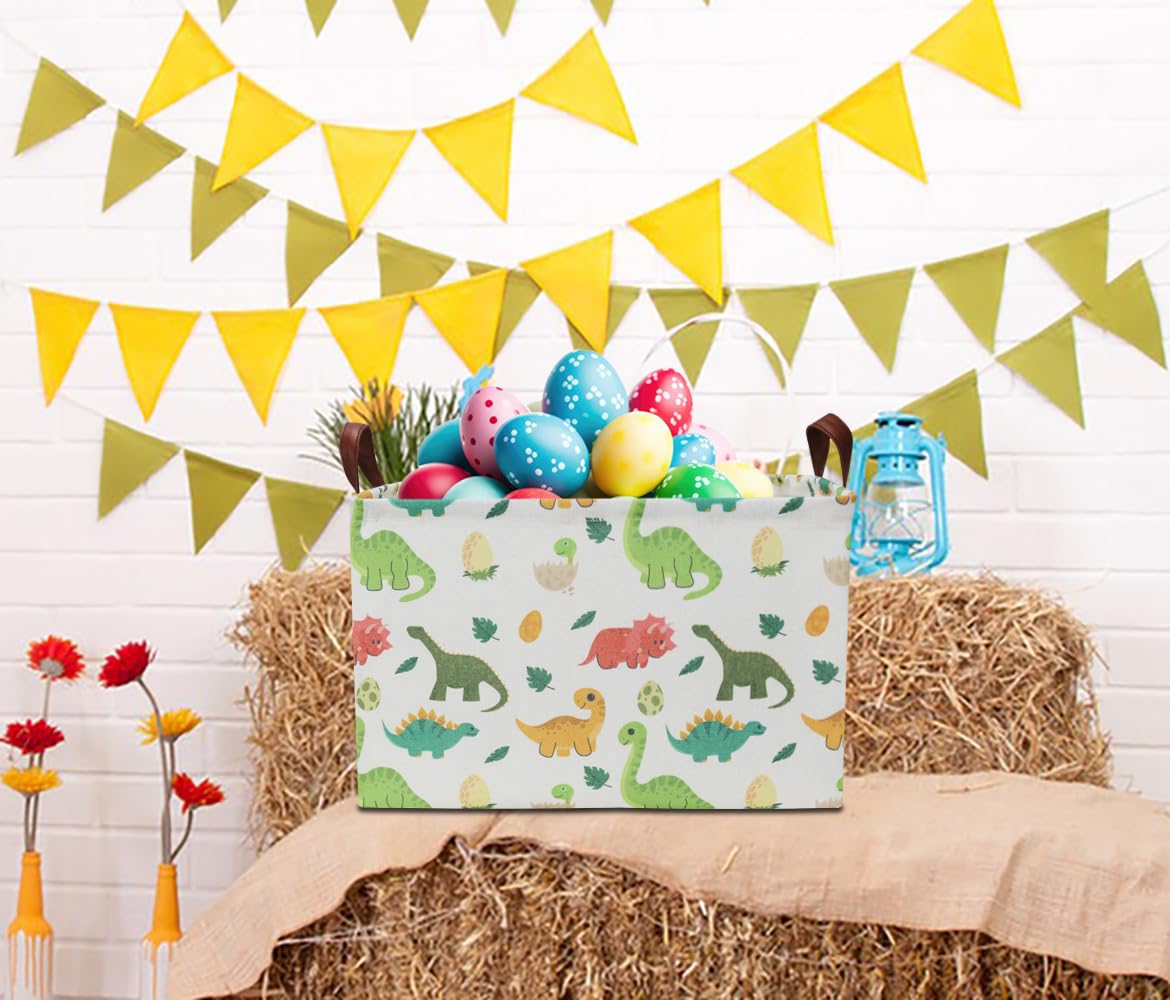 Dinosaur Toy Storage Basket with Handles - Rectangle Kids Organizer Bin for Baby Room Decor & Easter Gift Basket | Perfect for Nursery Organization, Toy Storage & Holiday Gifting