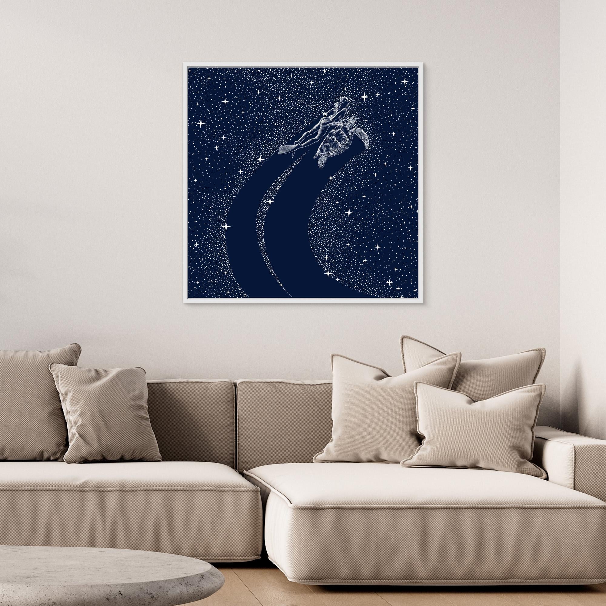 Starry Turtle and Diver Canvas Print by Alirıza Çakir - Ocean Themed Wall Art for Living Room, Bedroom & Office Decor