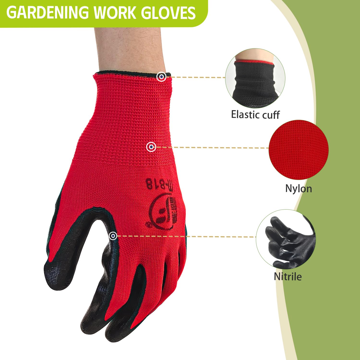 100 Pack Breathable Nitrile Rubber Coated Gardening Gloves for Men & Women - Durable Work Gloves for Construction, Landscaping, Farming & Outdoor Activities