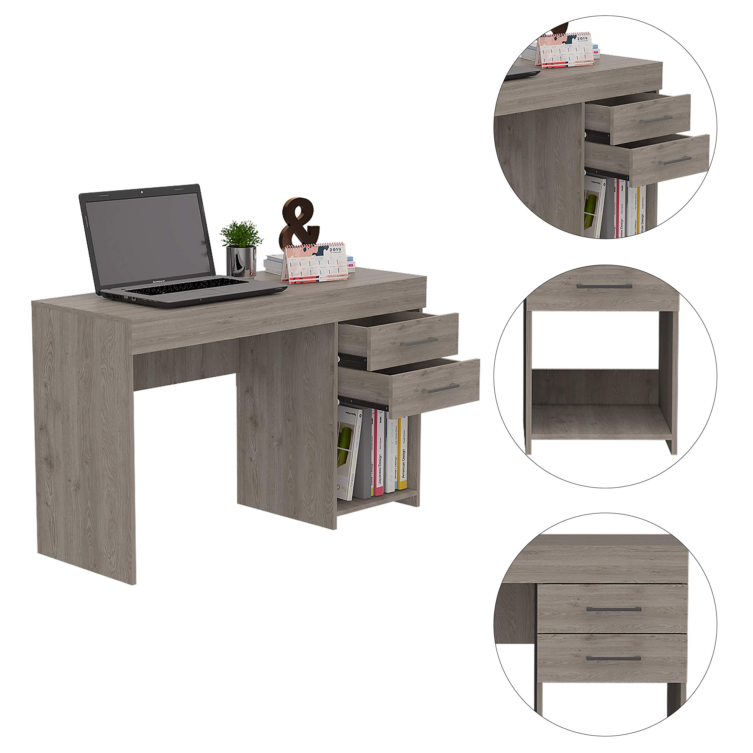 Modern Austin Writing Computer Desk with 2 Drawers & Storage Cabinet - Home Office Desk for Study, Work & Gaming