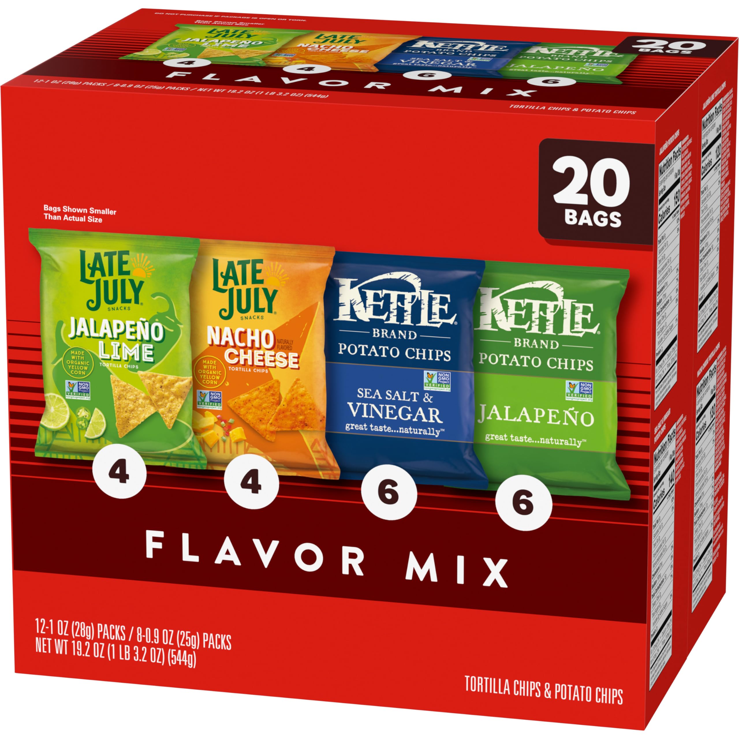 Kettle Brand & Late July Snacks Variety Pack - 20 Count Assorted Snack Bags | Perfect for Office, School Lunches & Road Trips