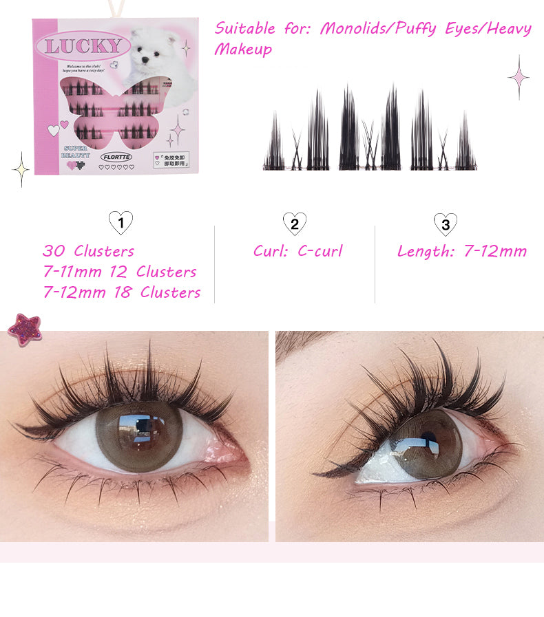 FLORTTE Self Adhesive Clustered False Eyelashes - Natural Looking Volume Lashes for Everyday Wear & Special Occasions